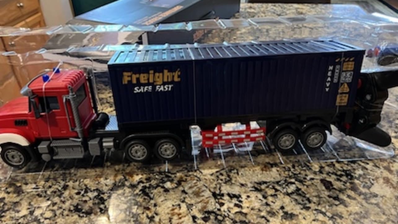 Mostop RC Semi Truck with Trailer - 22.5 Inch Remote Control Semi Truck Toy for Kids, 1:24 Scale Container Truck with 2 Batteries, Carrier Van Transport Vehicle with LED Light & Music, Great Gift customer photo 1