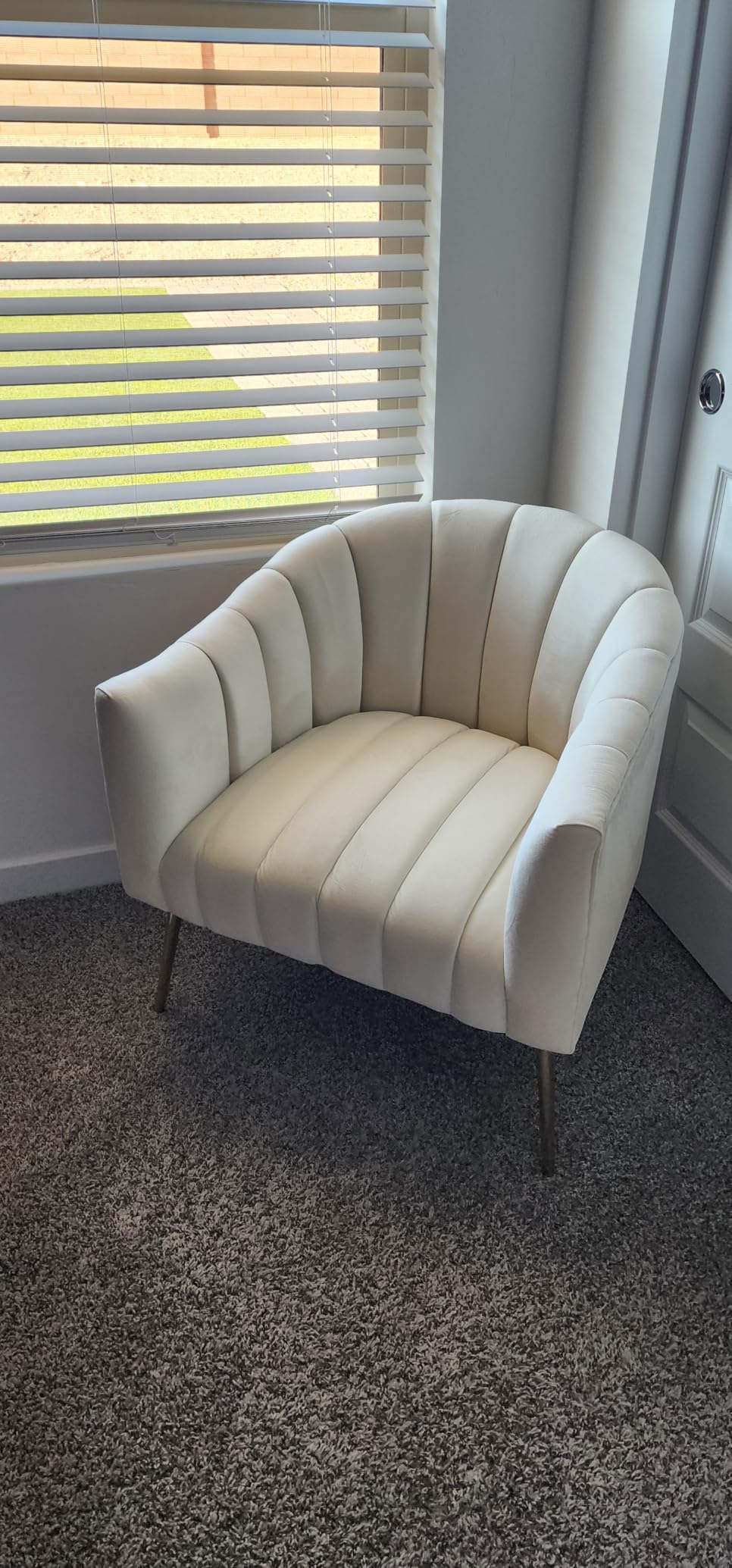 Dewhut Oversized Pumpkin Couch Accent Chair, Modern Comfy Velvet Upholstered Barrel Chairs, Luxury Single Sofa Armchair for Living Room, Waiting Room, Office and Vanity, (Beige) customer photo 1