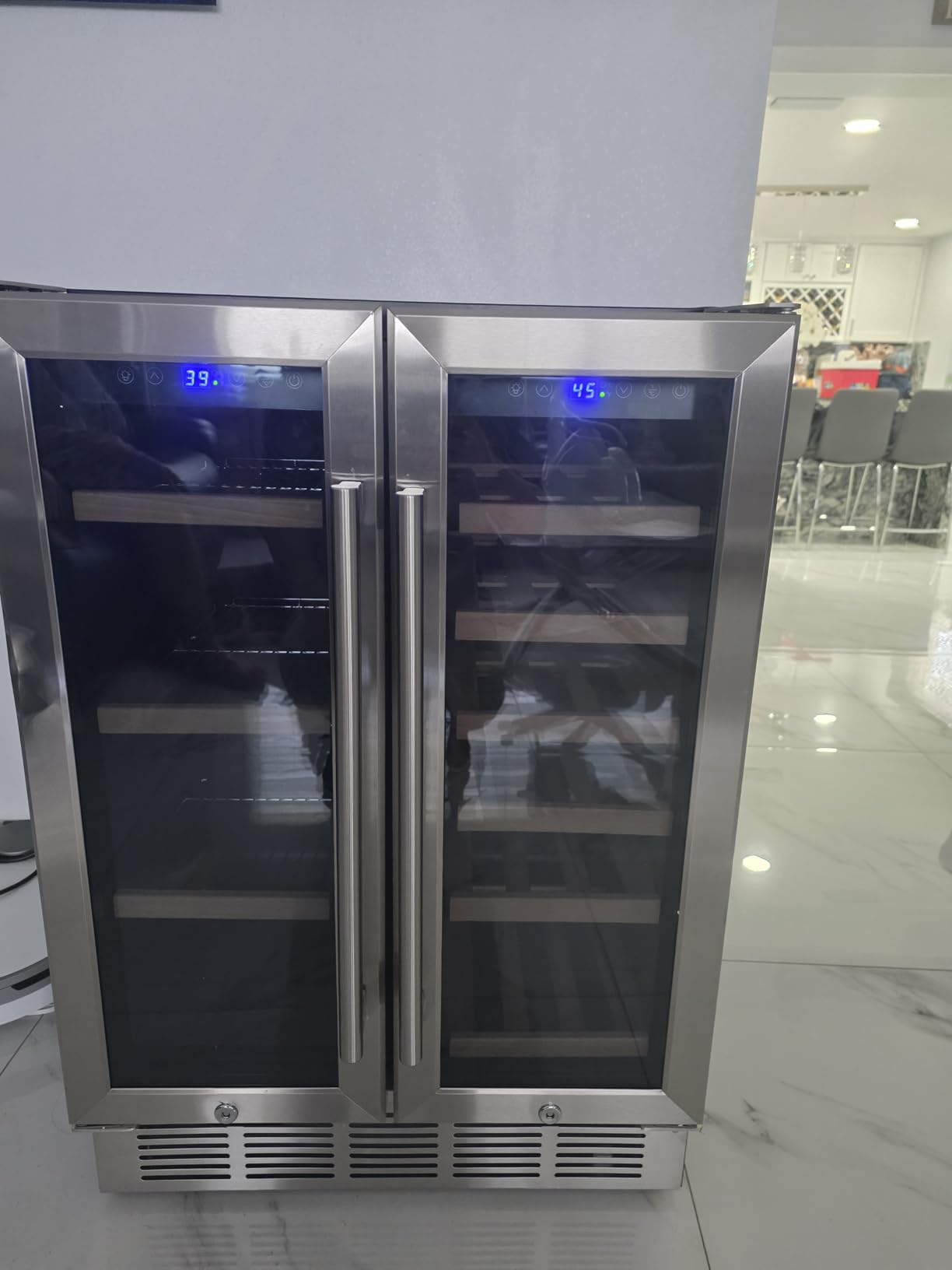 FoMup Wine and Beverage Refrigerator with Glass Door, 24-Inch Dual Zone Wine Fridge Under Counter - 18 Bottle and 88 Can Large Capacity Led Blue Light Smart Fast Cooling Wine Cooler customer photo 2