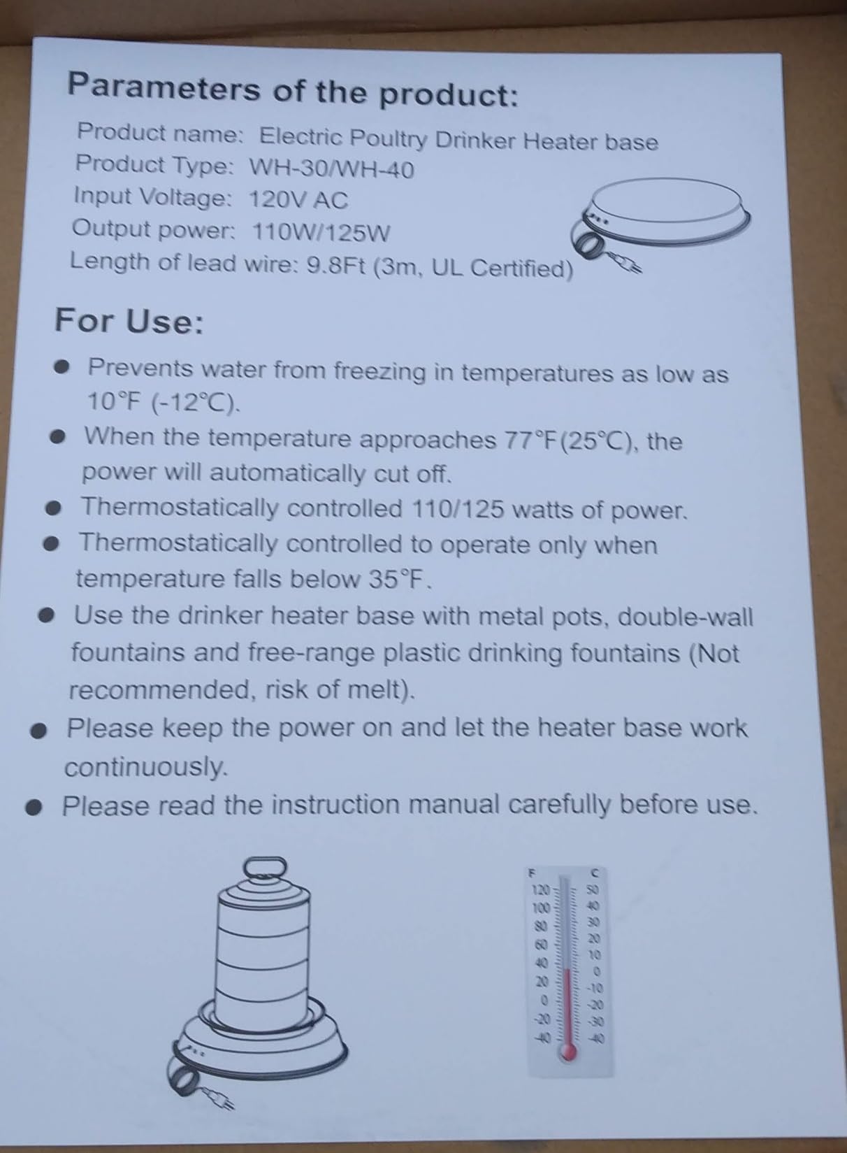 2Pack Chicken Water Heater for Winter, Heated Poultry Waterer Base with Thermostat and 9.8ft Power Cord, Dia.11in customer photo 2