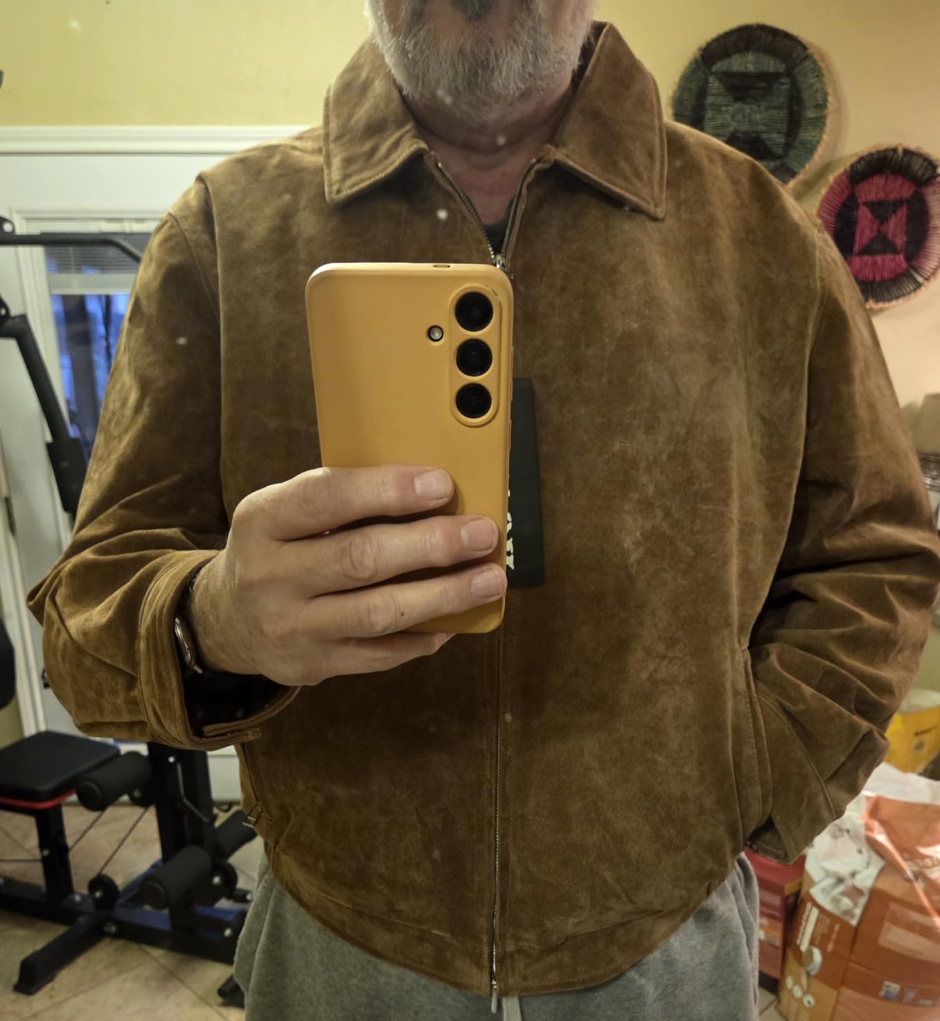 Men's Suede Leather Bomber Jacket Casual Coat for Men customer photo 1