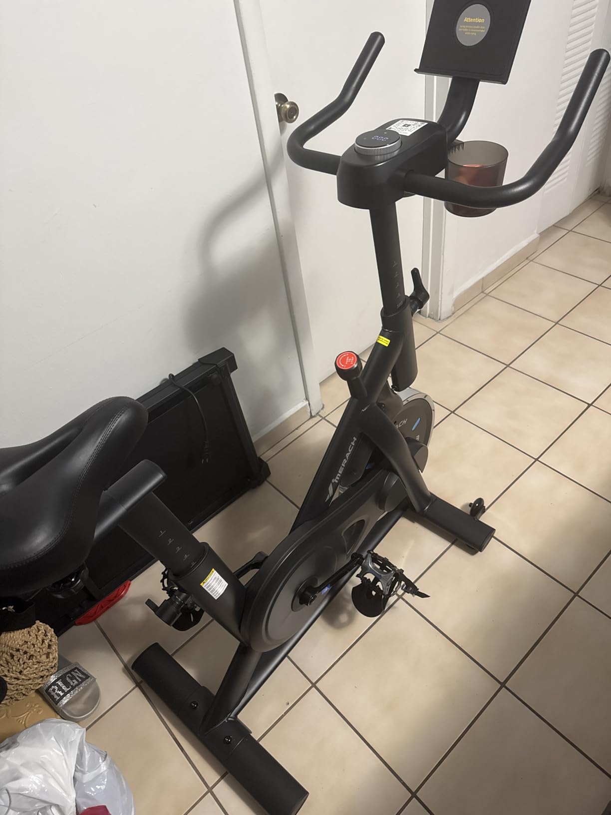 MERACH Exercise Bike, Magnetic Friction Stationary Bike for Home with APP | Low Noise Indoor Cycling Spin Bike with 300lbs Weight Capacity, Adjustable Seat & Handlebars, Fitness Courses for Weight Loss customer photo 1