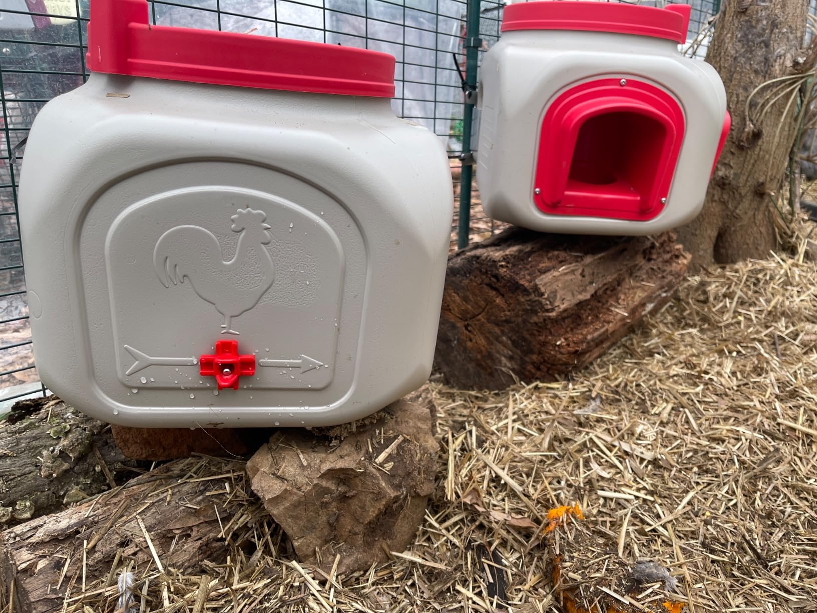 OverEZ Compact Chicken Feeder - Holds 25 Pounds of Feed - Inside or Outside Hen Coop - Large Gravity Fed Automatic Poultry Food Dispenser - No Waste Rainproof Design customer photo 2