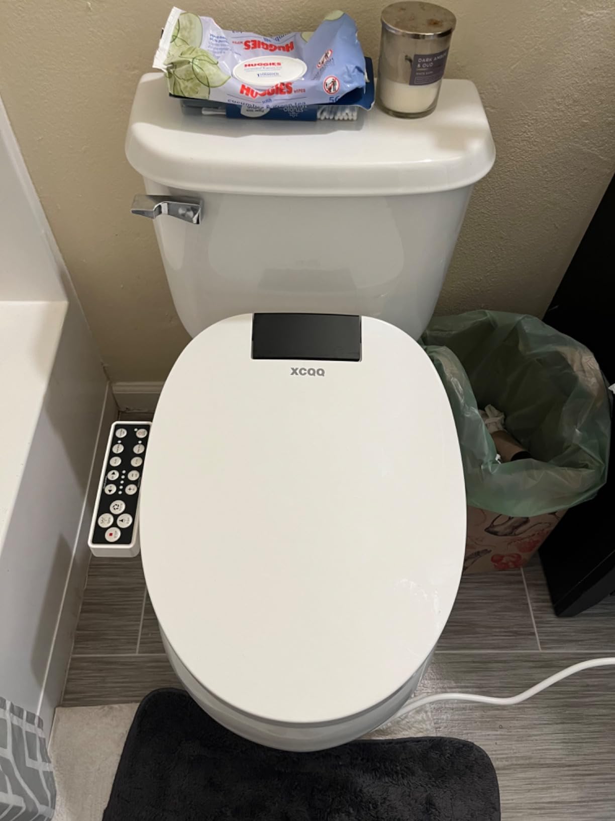 XCQQ Electric Heated Bidet Toilet Seat with Warm Water Wash, Warm Air Dryer, Soft Closed Lid, Night Light, LED Display - Elongated customer photo 1