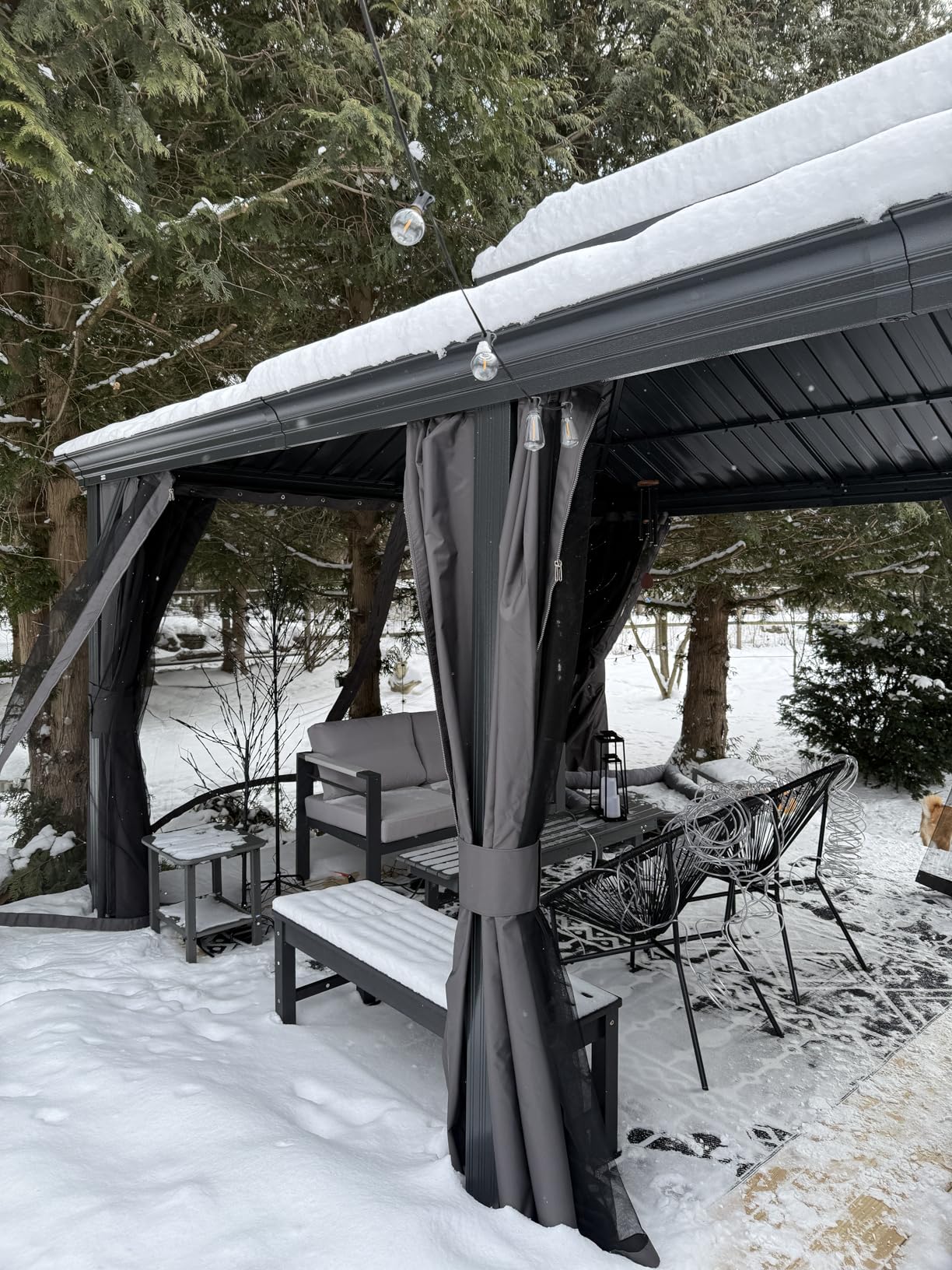 Domi 10' X 14' Wood Gazebo, Cedar Frame Hardtop Gazebo with Galvanized Steel Double Roof, Netting & Curtains, Patio Pergola Pavilion for Patio, Backyard, Deck, Lawns customer photo 1