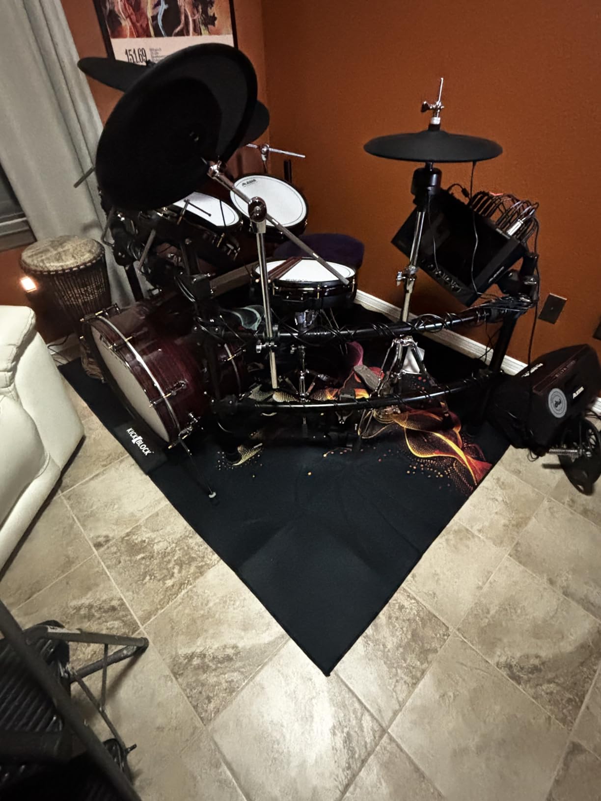 Drum Rug, 6 x 5 Ft Drum Mat with Non-Slip Grip Bottom, Drum Carpet for Noise Reduction, Soundproof Musical Instrument Rug, Professional Drum Accessories for Jazz Drum & Electric Drum Set customer photo 1