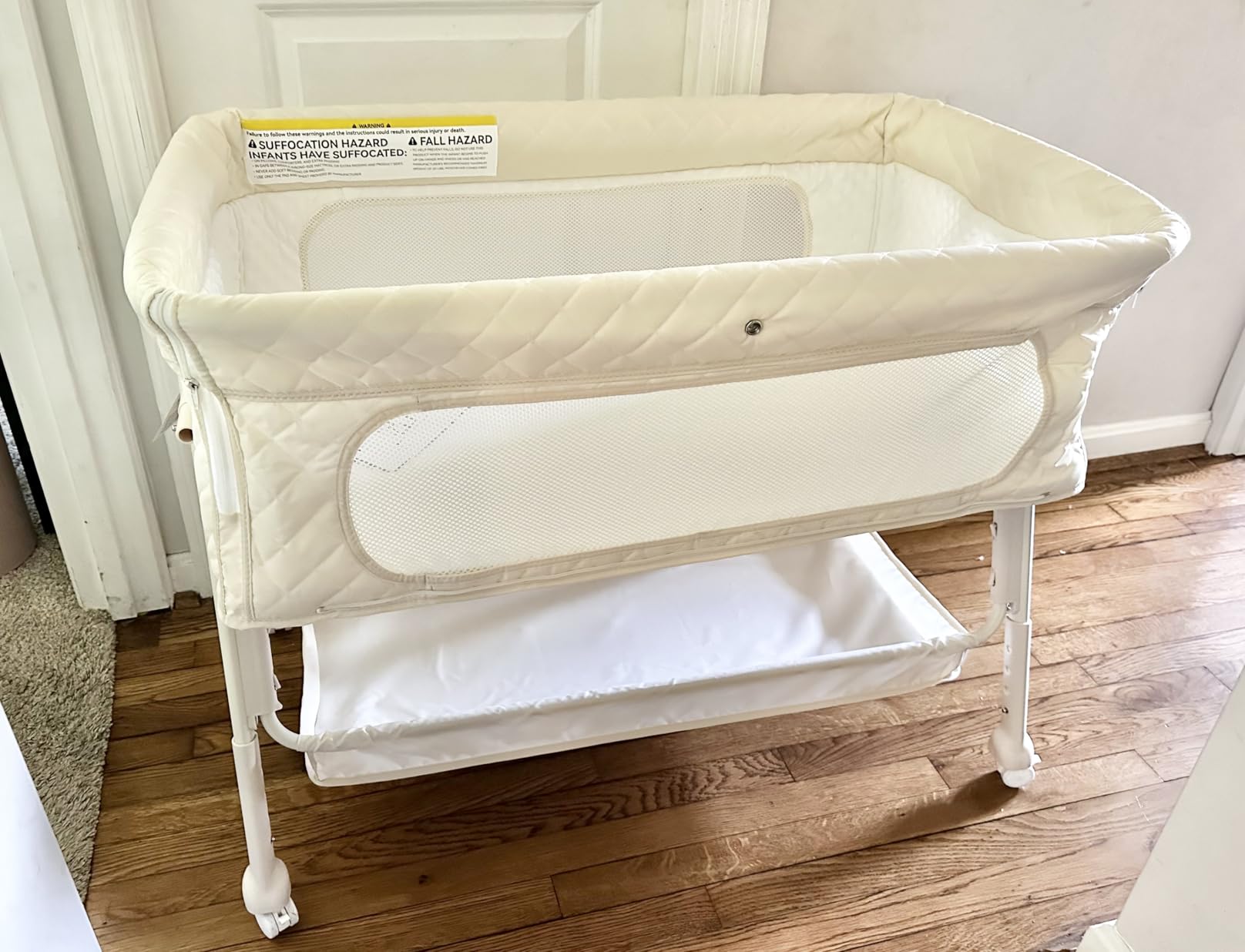 Bassinet Bedside Sleeper, Adjustable Height Baby Bassinet with Wheels, Easy Assemble & Folding Crib with Comfy Mattress, Breathable Mesh Bedside Bassinet for Infant Newborn (Grey) customer photo 2
