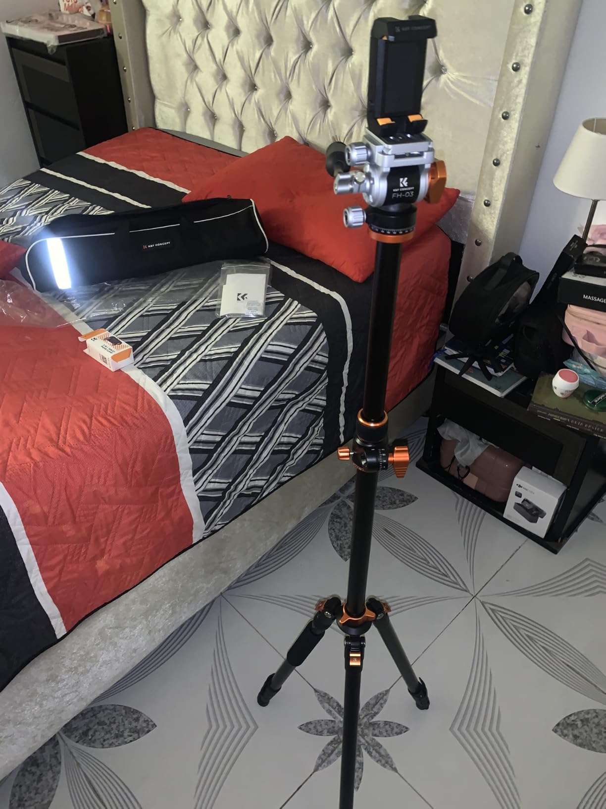 K&F CONCEPT 90''/230cm Overhead Camera Tripod, Horizontal Shooting Video Tripods with Fluid Head Heavy Duty, Detachable Monopod, for Indoor and Outdoor Use T254A7+FH-03 customer photo 2
