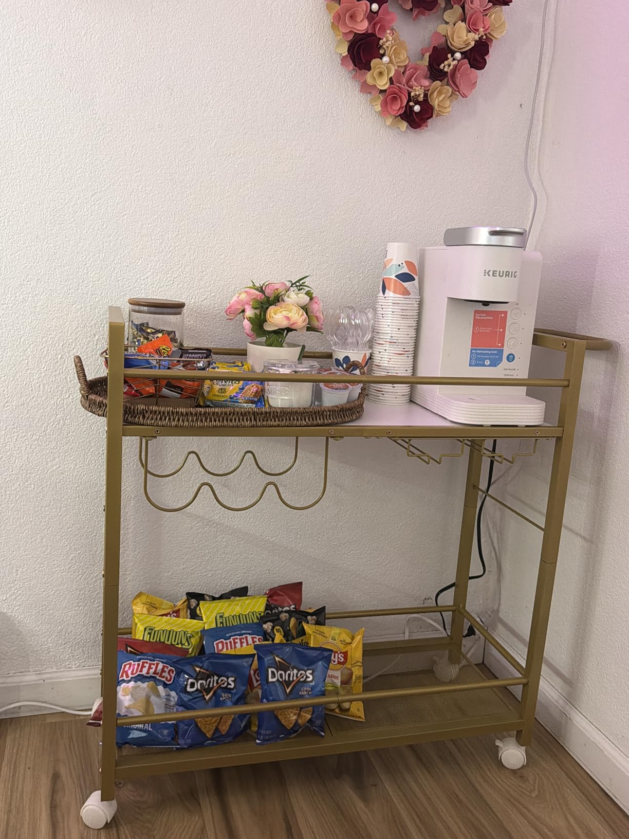 Joaxswe Bar Cart,Home Bar Serving Cart with Storage Shelves, 2 Tier Rolling Beverage Cart with Wheels, Modern Wine Cart with Wine Rack and Glass Holder for Kitchen, Living Room,Dinning Room,Black customer photo 1