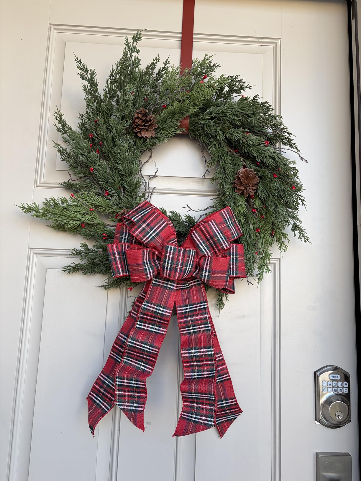 Real Touch Pine Christmas Wreath 24 Inch Christmas Wreaths for Front Door Winter Wreath Artificial Green Wreaths Outdoor Christmas Decorations Indoor Outside Window Home Holiday Thanksgiving customer photo 2