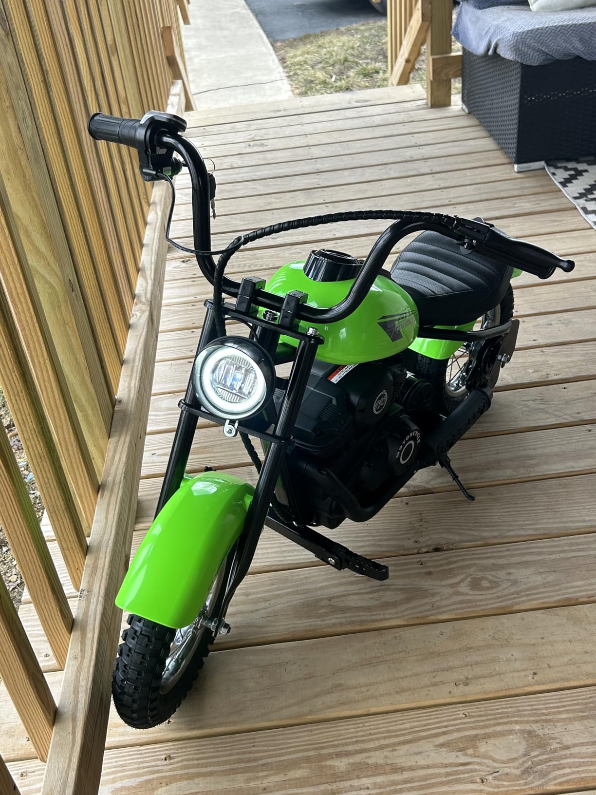 ELEMARA Electric Dirt Bike, 15 mph & 150lb Max, 24V Ride on Toy for Big Kids w/LED Lights & Power Display, Chain-Driven Motor, Twist-Grip Throttle, Shock Springs, Handbrake, 12