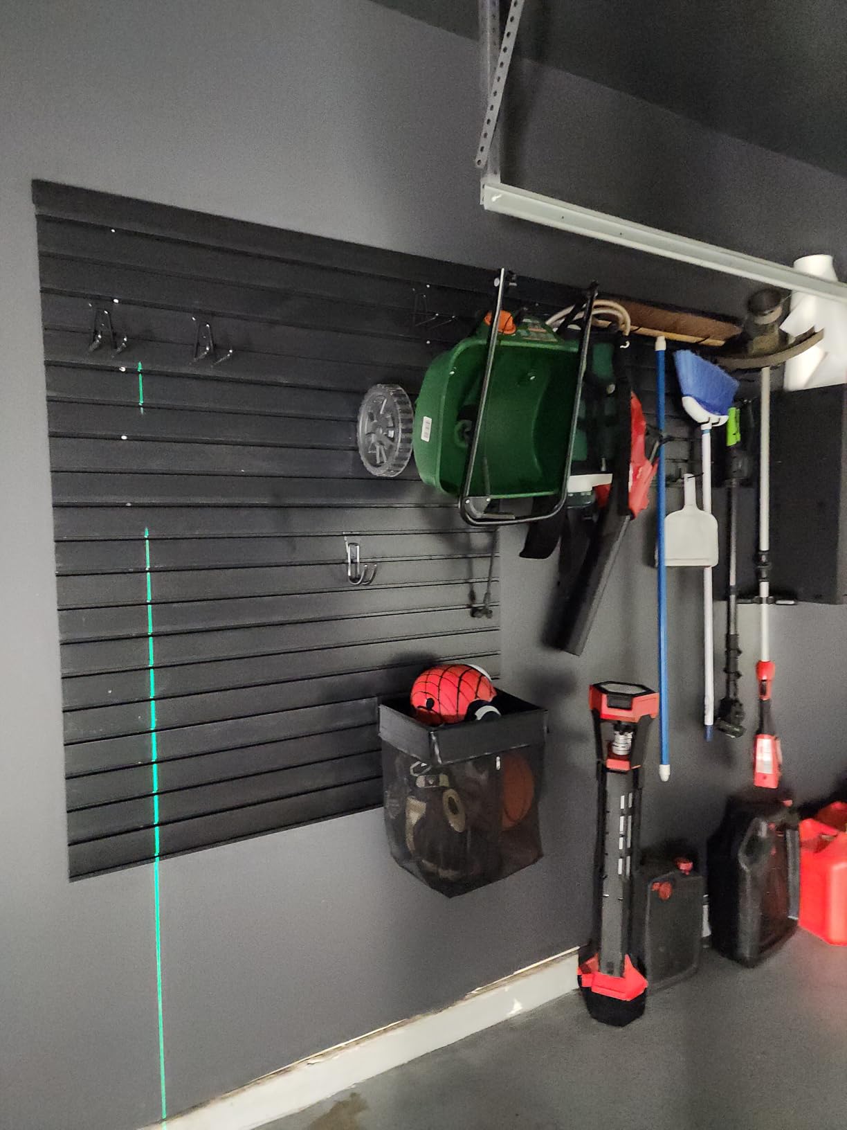 FRAYSCENT Slat Wall Paneling Garage Slat Wall Storage Systems Slatwall Panels Power Tool Organizer Wall Mount, PVC Garage Storage & Organization Products Slate Board (Black, 4ft x 8ft with 15 Hooks) customer photo 1