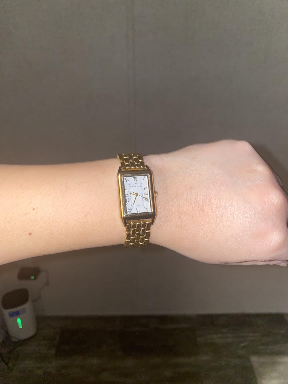 Gold Watches for Women with Vintage Rectangular Case, White Roman Dial, Stainless Steel Band, Adjustment Tool Included, Water Resistant customer photo 1