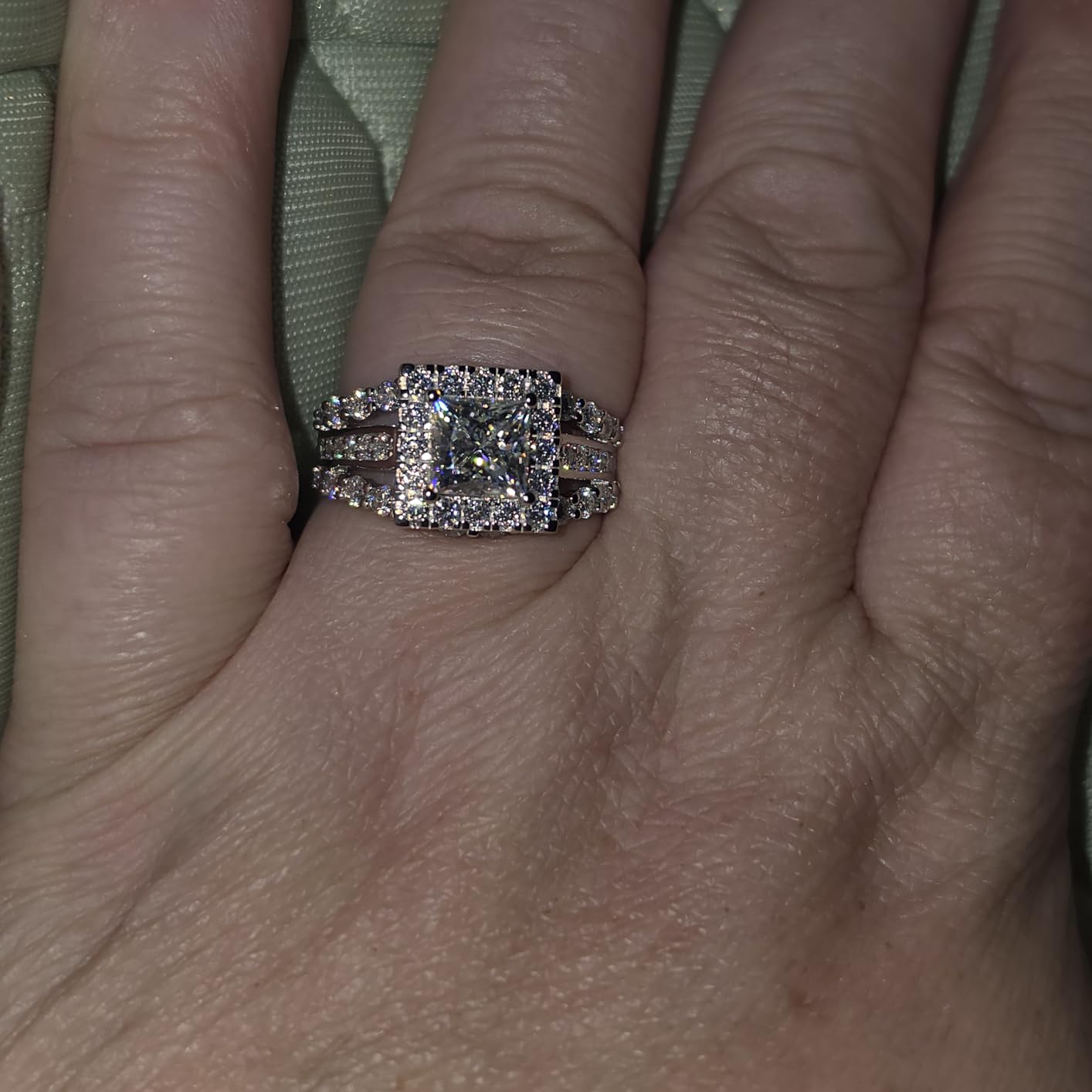 Princess/Cushion/Oval Cut Moissanite Engagement Rings 3-3.884cttw D Color VVS1 925 Sterling Silver 3 Rows Vintage Halo Wedding Promise Statement Rings for Women with Certificate customer photo 2