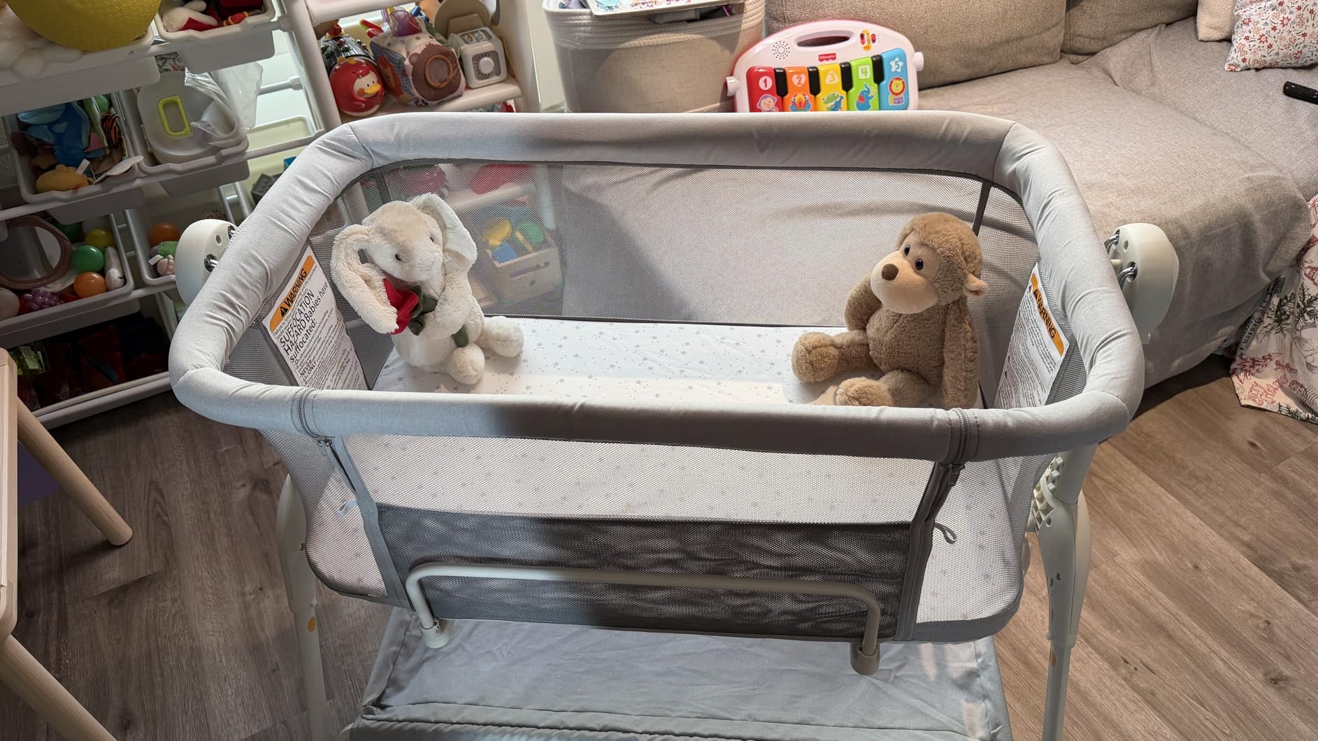 HARPPA Cuddly Sway Baby Bassinet Bedside Sleeper, 3 in 1 Rocking Bassinet with Mattress and Soft Cover, Full Mesh Sides, 5 Height Adjustable with Wheels for Newborns, Beige customer photo 1
