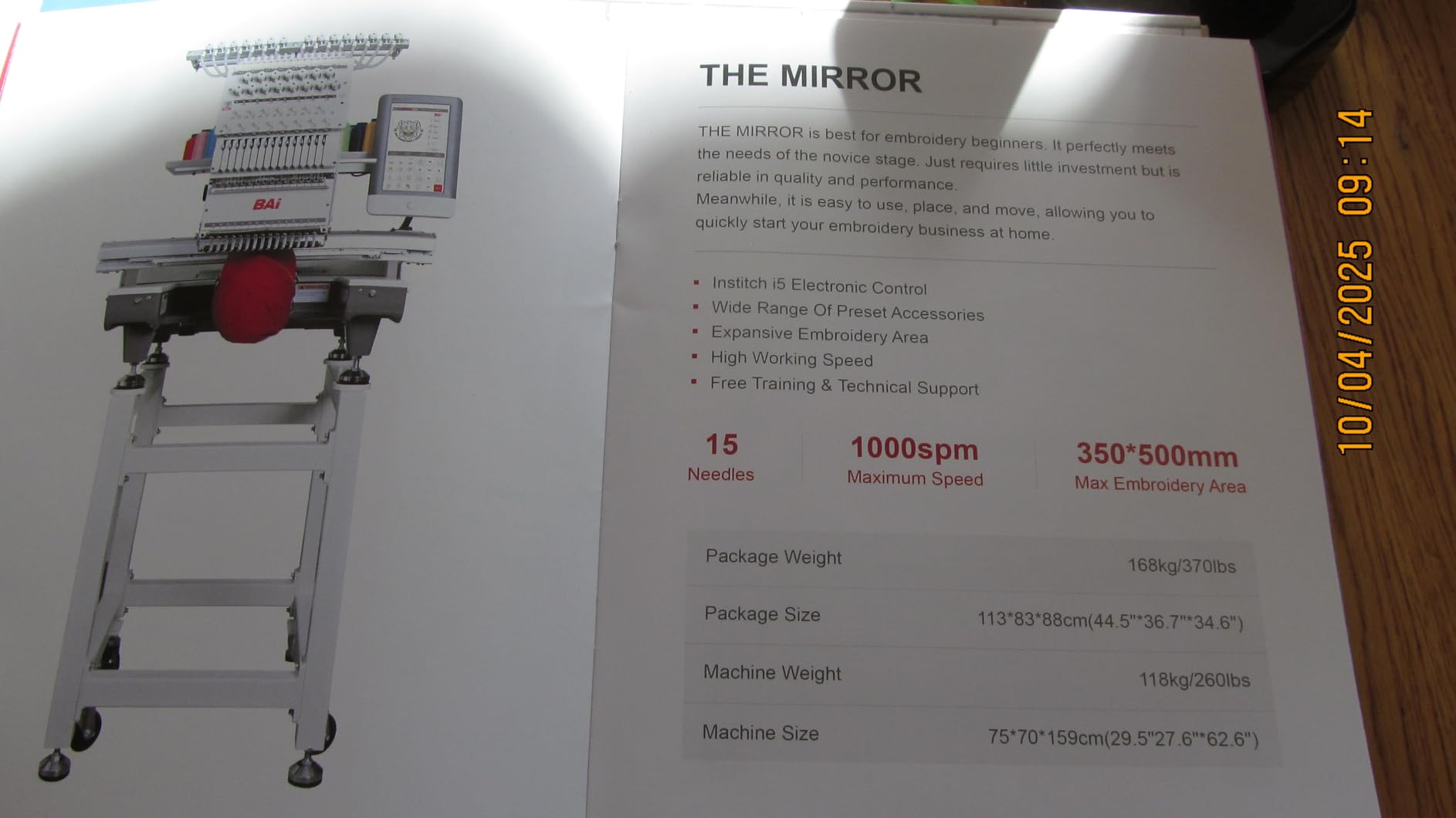 Poolin EOX 15 Needle Embroidery Machine for Business, 1200 SPM Speed, 20