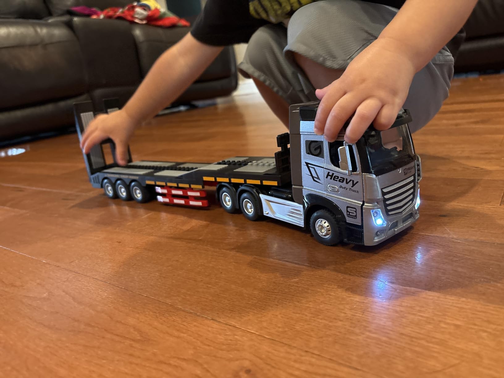 9 Channel RC Semi Truck Metal Cab, 2.4Ghz Remote Control Truck and Trailer | RC Tow Truck Construction Vehicle with Lights and Sounds, Birthday Gift for Kids Boys 14.6