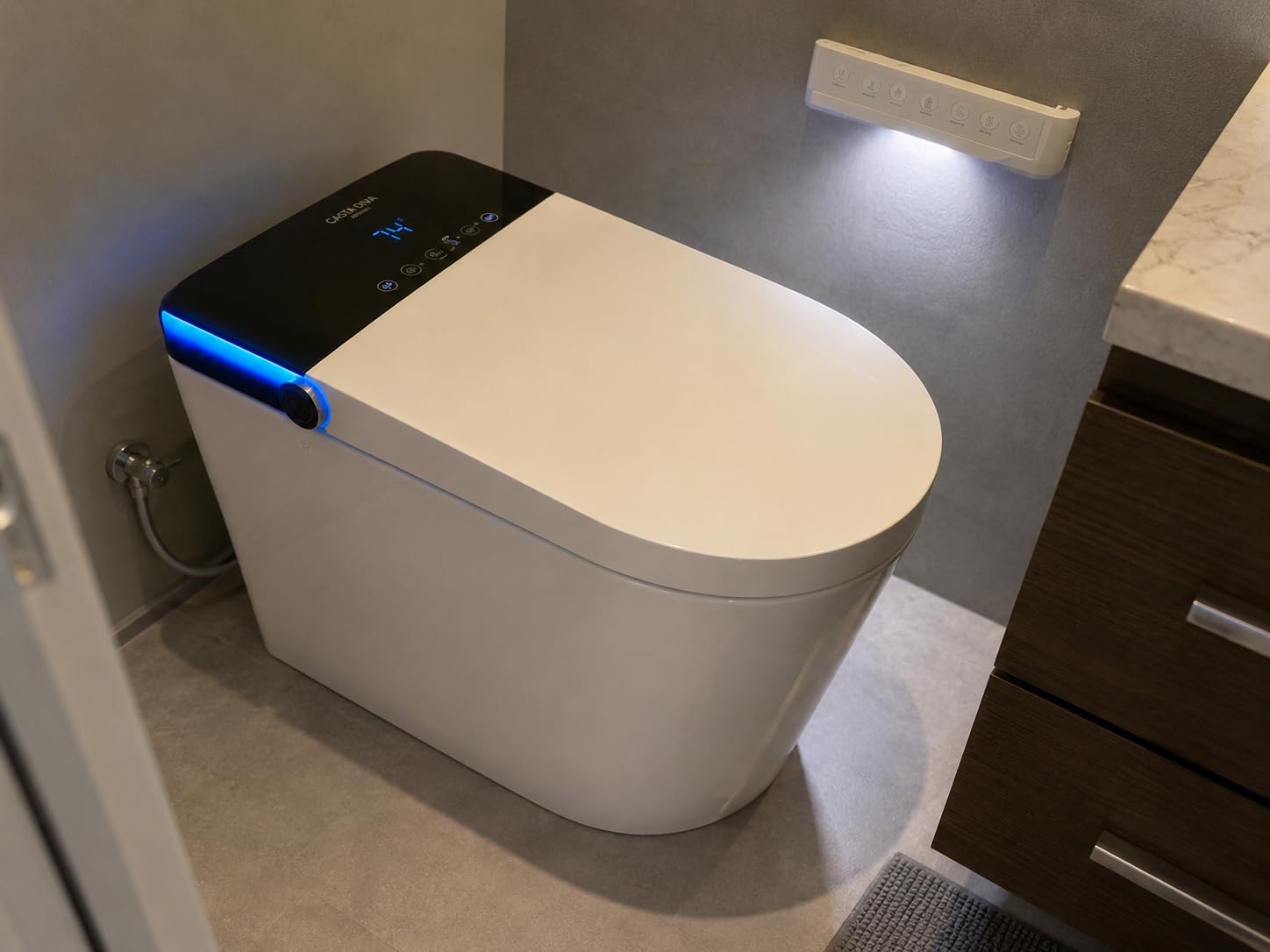 Casta Diva Smart Toilet with Bidet Built in, Auto Open Close, Foot Sensor, 1000 MaP Auto Flushing, ADA Comfort Height, Artistic Lighting, Smart Heated Seat, Foam Dispenser, Tank Built in (CD-U010Max) customer photo 2