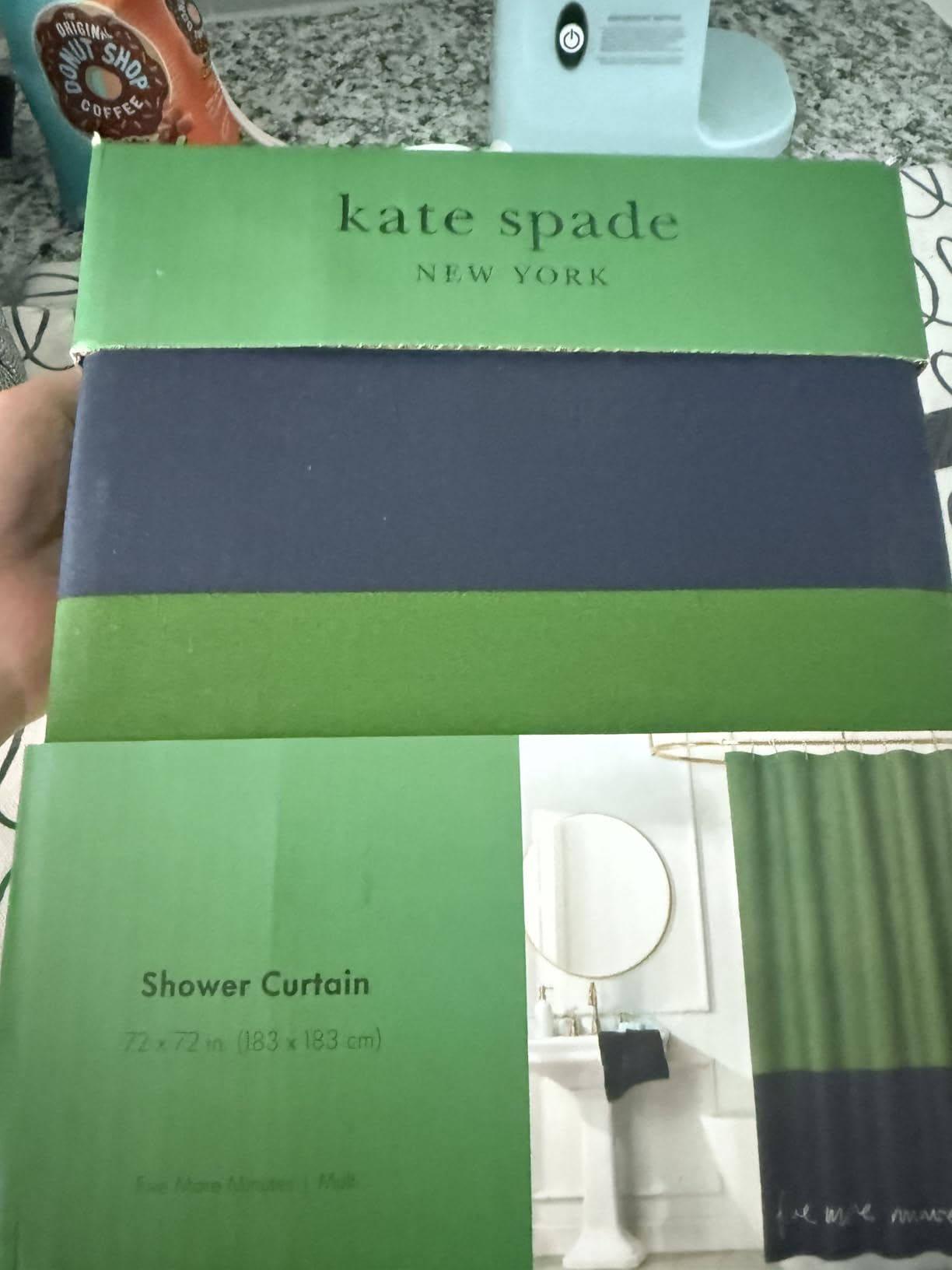 kate spade new york Five More Minutes Color Block Shower Curtain, 72 in x 72 in, Made from 100% Cotton, Machine Washable, Blue and Green Shower Curtain customer photo 1