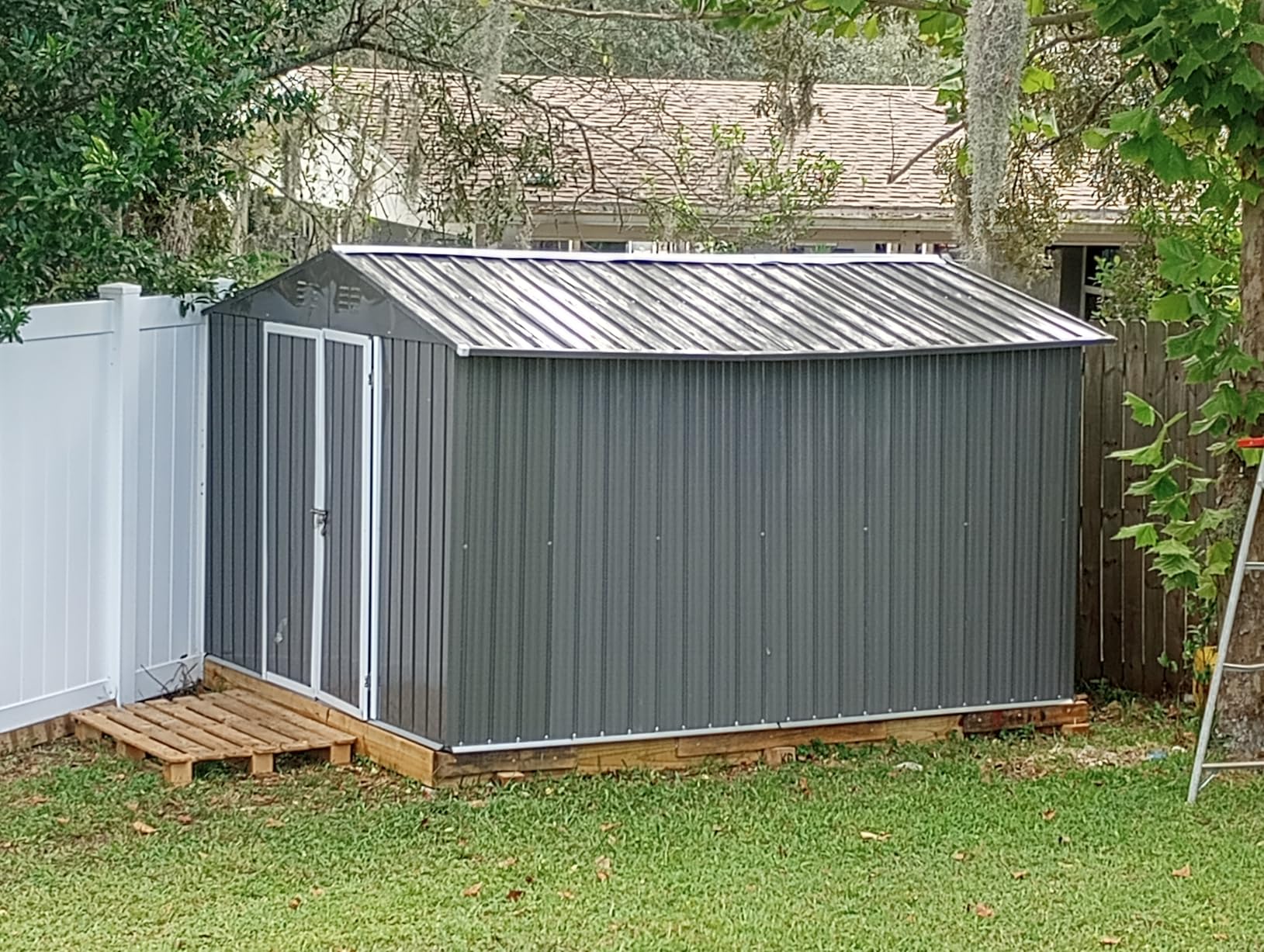 9' x 6.5' Outdoor Storage Shed, Sturdy Metal Building w/Windows & Lockable Doors for Garden, Backyard, Poolside and Lawn, Anthracite customer photo 2