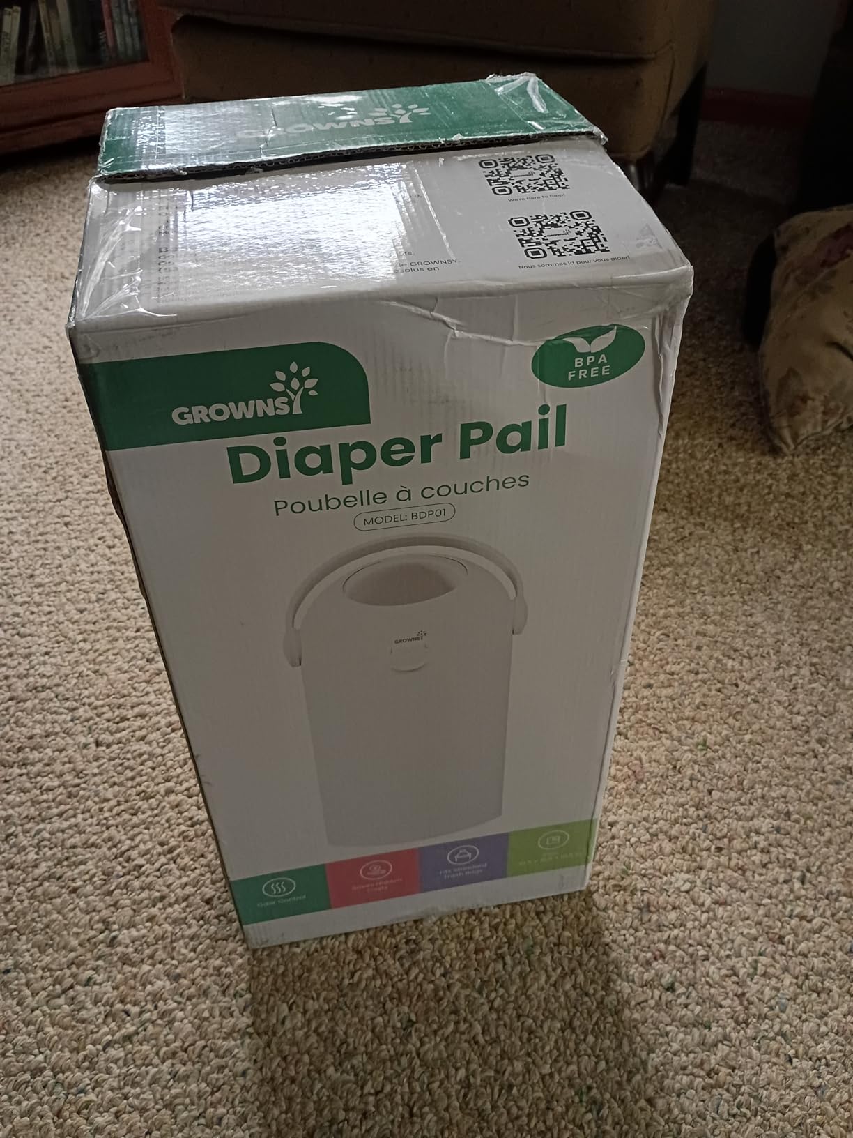 Grownsy Baby Diaper Pail, Odor-Locking Roll-Top Design, No Special Bag Required, White customer photo 1