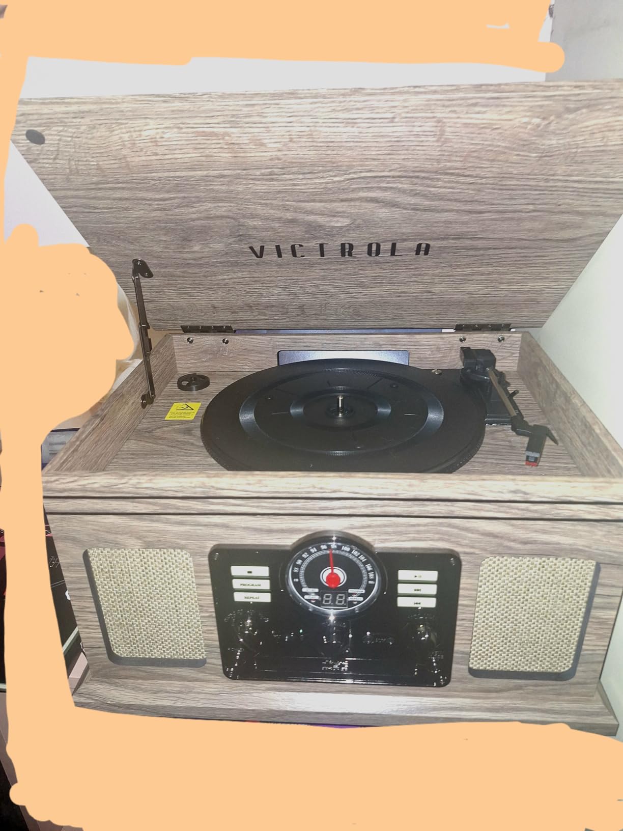 Victrola The Quincy 6-in-1 Bluetooth Record Player & Multimedia Center with Built-in Speakers - 3-Speed Turntable, CD & Cassette Player, FM Radio (Walnut) customer photo 2