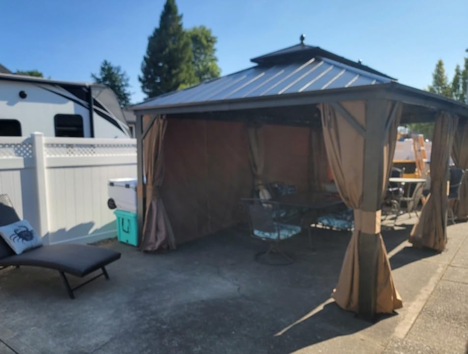 YITAHOME 10X12FT Hard Top Gazebo Aluminum Frame Patios Double Roof Canopy Garden Metal Gazebo Tent Curtains Netting for Patios Backyards Decks Lawns, Gray customer photo 1