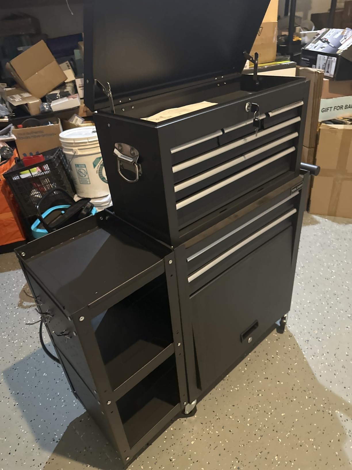 8-Drawer Rolling Tool Chest, 3-in-1 Tool Box on Wheels with Lockable Steel Garage, Detachable Top Toolbox & Bottom Storage Cart with Additional Cabinet for Repair Room, Warehouse, Black customer photo 1
