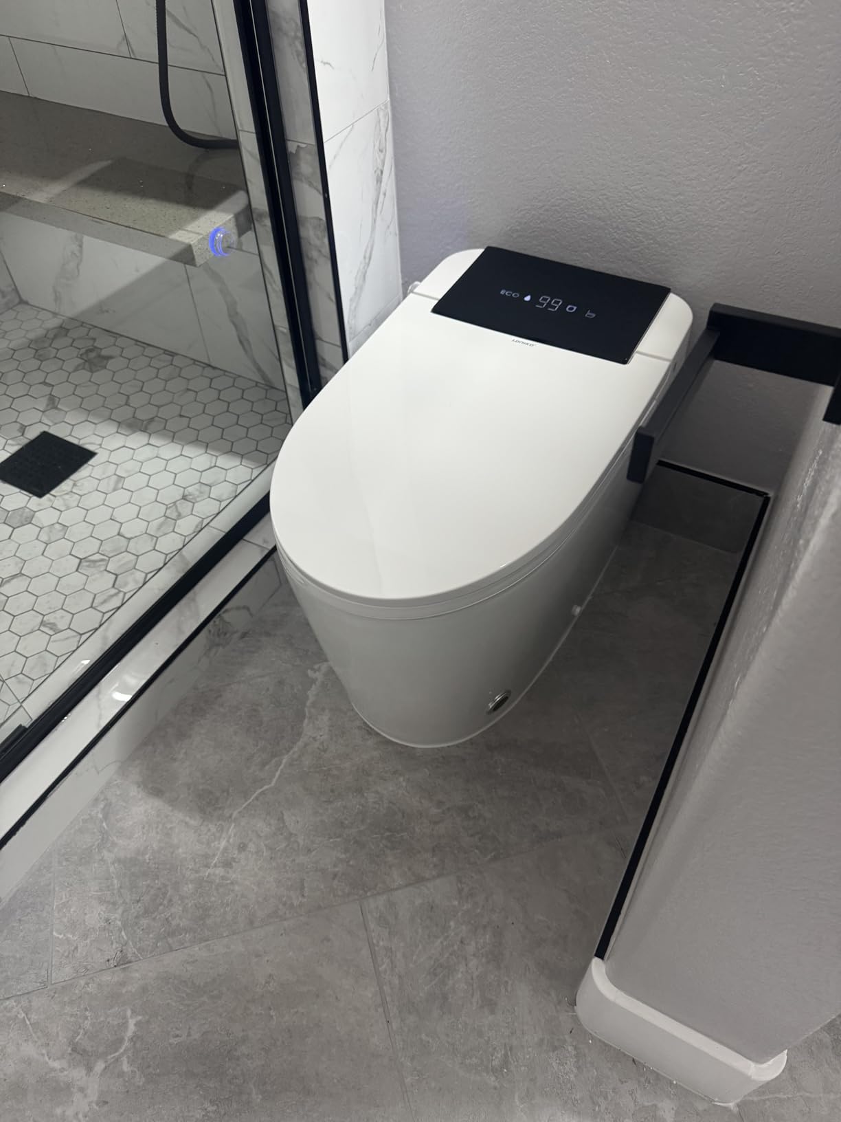 Smart Toilet with Bidet Built In, Heated Seat & Dual Auto Flush, Foot Sensor, Tankless Modern Elongated Electric Toilet with Warm Water Wash, Air Dryer, LED Display & 1000g MaP Flush, 1.28 GPF customer photo 1