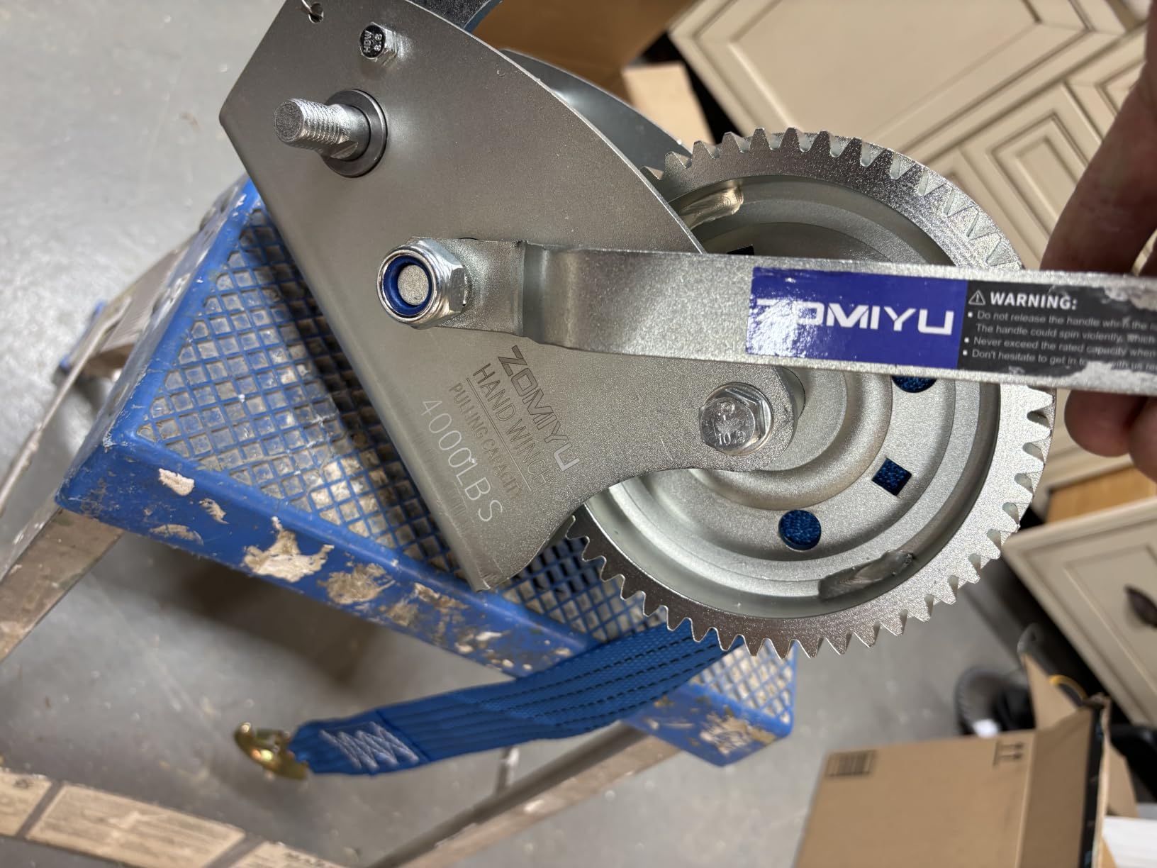 4000lb Boat Trailer Winch, Upgraded 2-Way Ratchet with Enhanced Wider Gears and Switch, 5.4:1/16.6:1 Gear Ratio, 33FT Polyester Strap, Heavy Duty Hand Winch for Boat, ATV, Trailer, Jet Ski customer photo 1