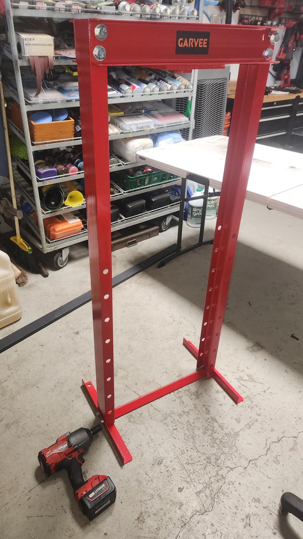 Garvee Hydraulic Shop Press, 20 T H-Frame Garage Floor Shop Press Adjustable Hydraulic Press with Press Plates, Orange customer photo 2