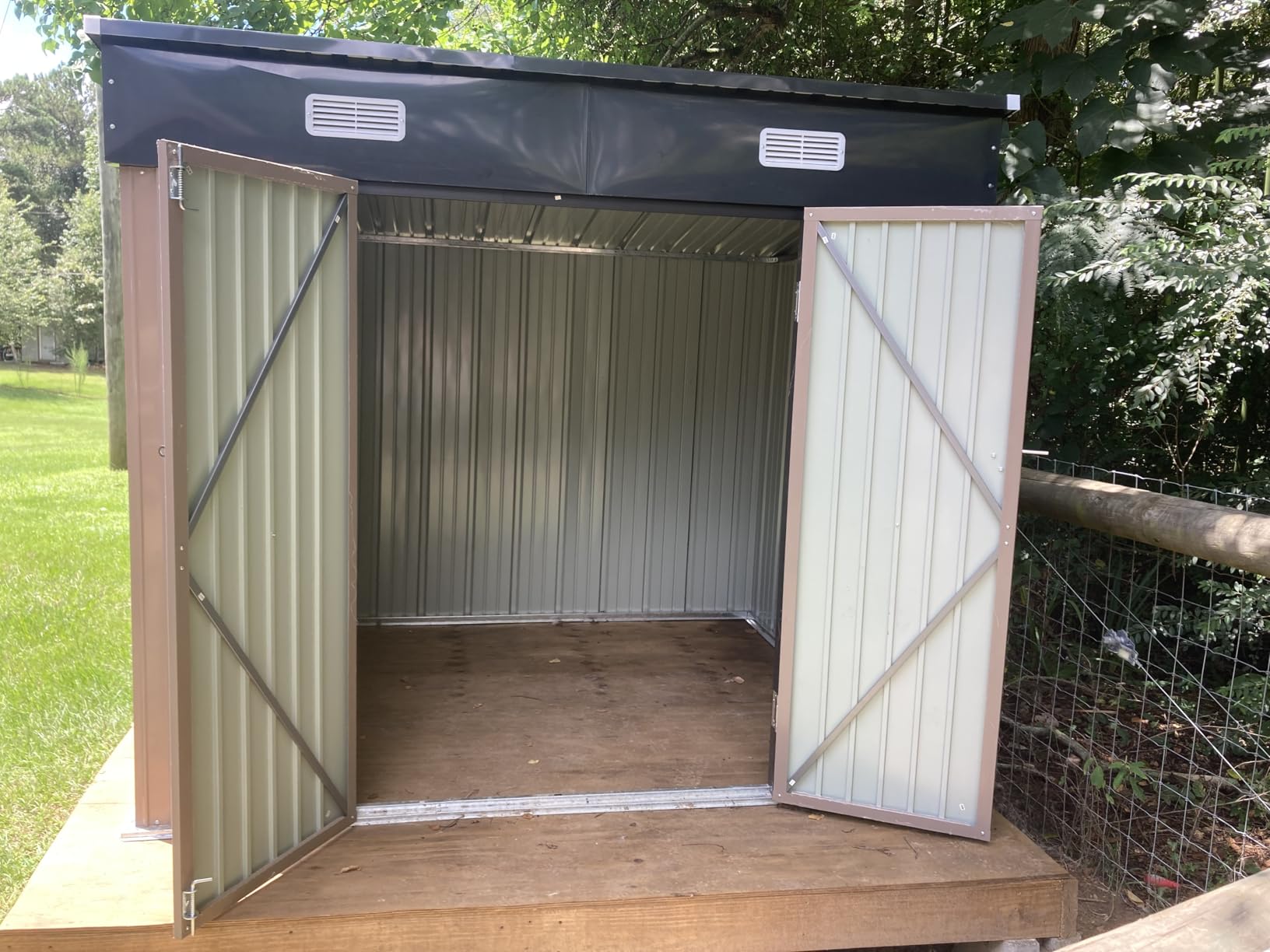 Aoxun 12 x 10FT Outdoor Storage Shed with Double Hinged Large Door Metal Sheds Outdoor Storage for Garden Utility Garden Shed with Lockable Door & Sloped Roof, Backyard, Patio and Backyard, Brown customer photo 2