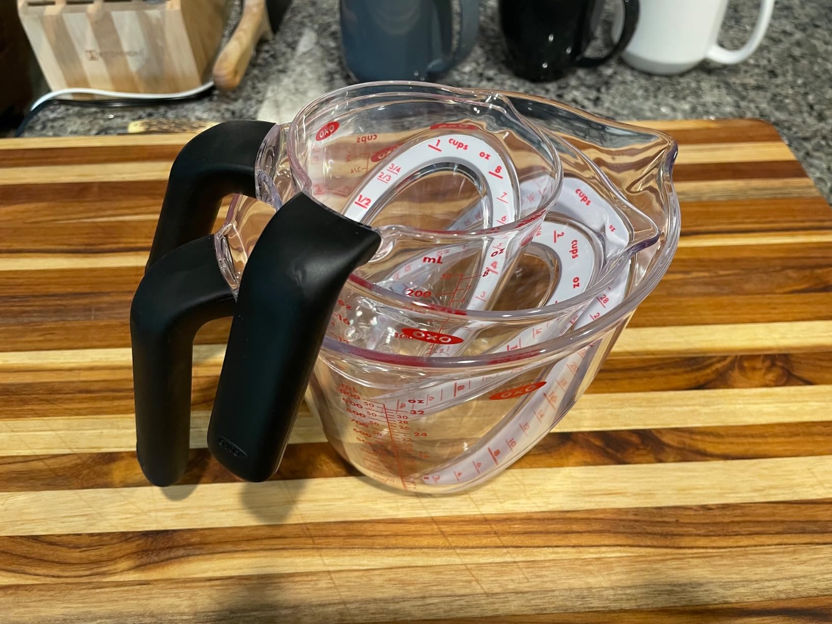 OXO Good Grips Angled Measuring Cups with Markings, Multi Size 3-Piece Set | Angled Interior Markings to Read from Above, Includes 1-cup, 2-cup & 4-cup, Marked with Ounces & ml, Non-Slip Grip customer photo 1