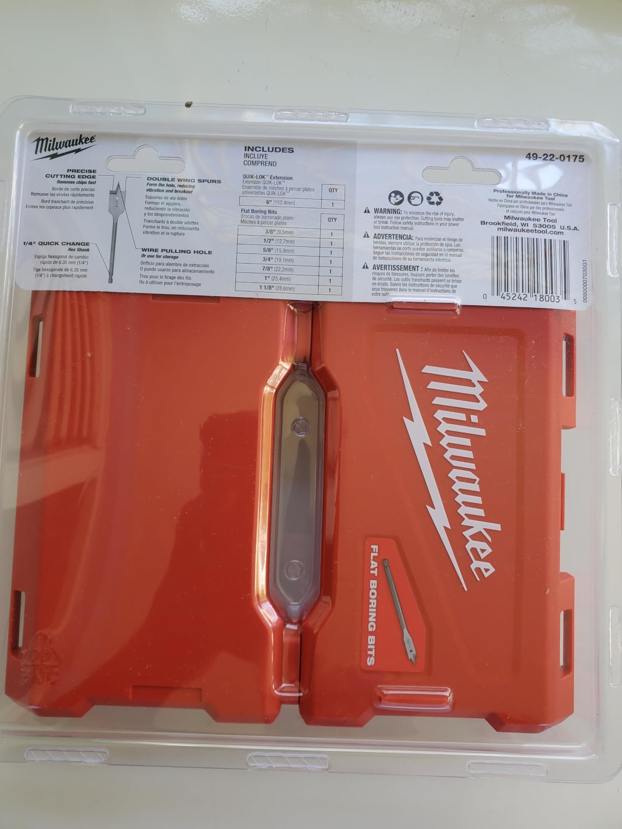 Milwaukee 49-22-0175 8-Piece Universal Quik-Lok Flat Boring Spade Bit Set w/ Carrying Case customer photo 2