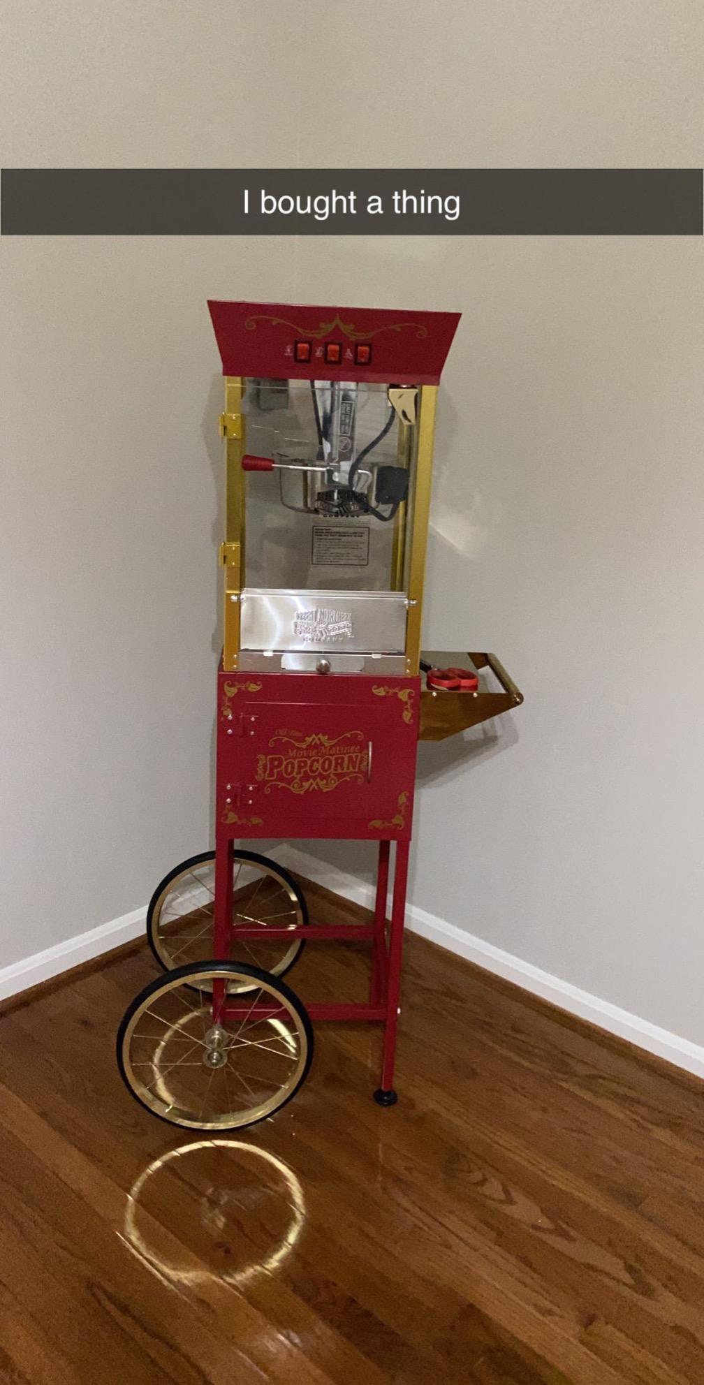 Great Northern Popcorn Matinee 8oz Popcorn Machine Cart with Kernels, Red | Popcorn Maker Machine with Wheels, Stainless Steel Kettle Popper, Reject Kernel Tray, Warming Light, and 5 Kernel Packs customer photo 1