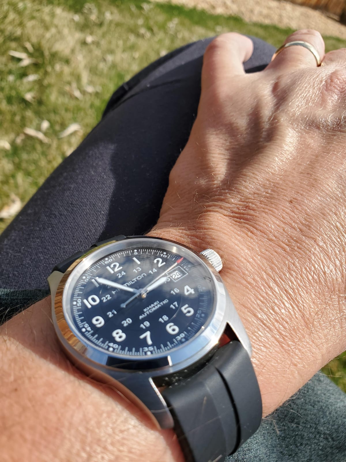 Hamilton Khaki Field Automatic Men's Watch, 38mm Stainless Steel Case, Swiss Made, Black Dial Analog Wrist Watch for Men, 100m Waterproof, Sapphire Crystal, 3-Hand Movement, Cow Leather Strap customer photo 1