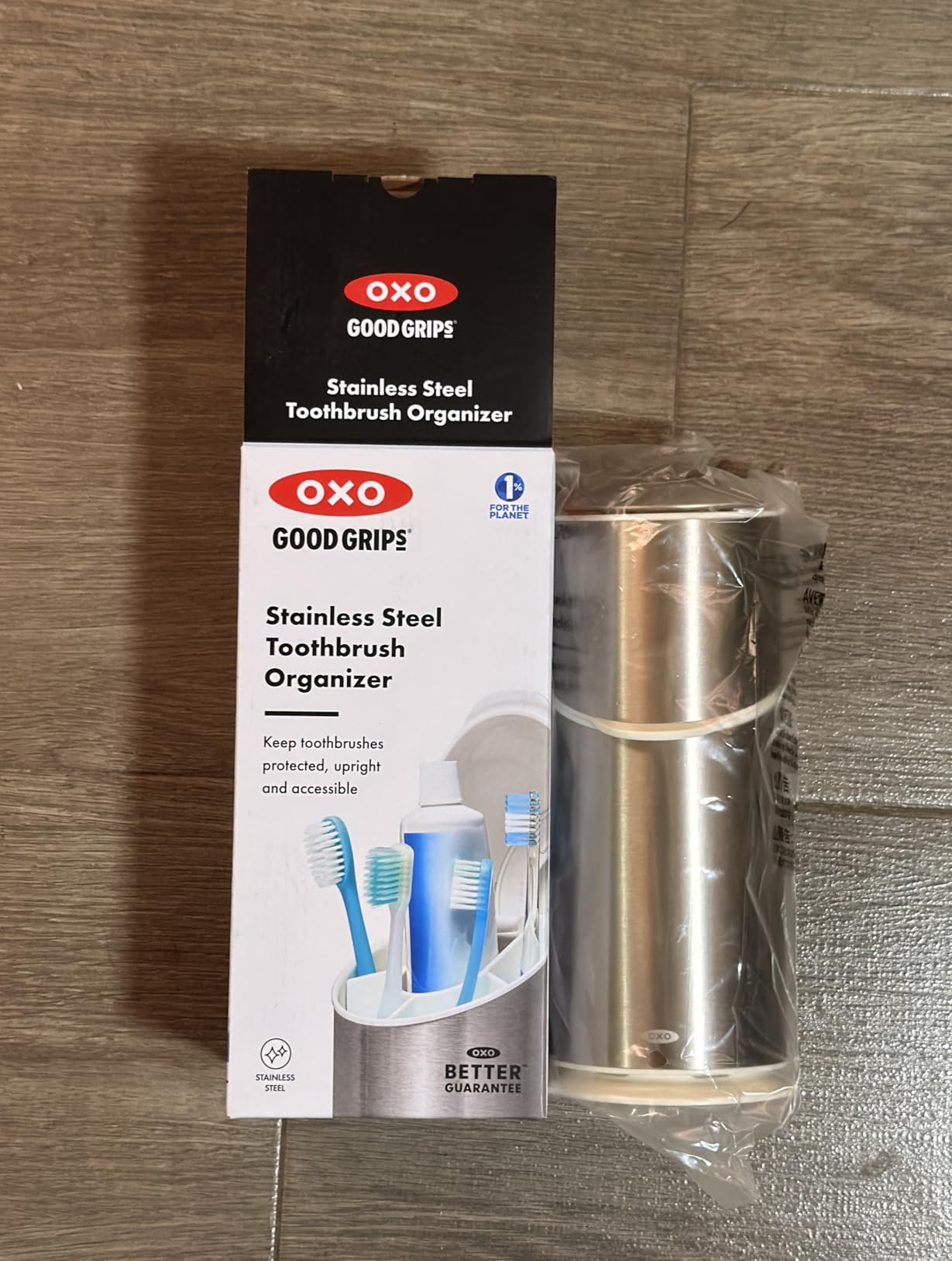 OXO Good Grips Bathroom Toothbrush Holder Set - Stainless Steel | Countertop Storage, Holds Up To 4 Toothbrushes, Removable Divider customer photo 1