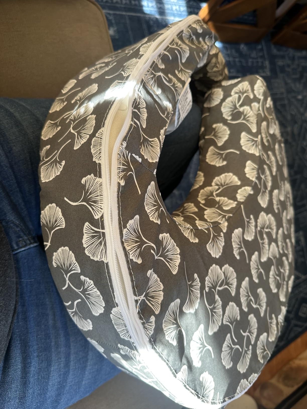 My Brest Friend Original Nursing Pillow Enhanced Ergonomics Essential Breastfeeding Pillow Support For Mom & Baby W/ Convenient Side Pocket, Double Straps & Slipcover, Navy Bluebells customer photo 1