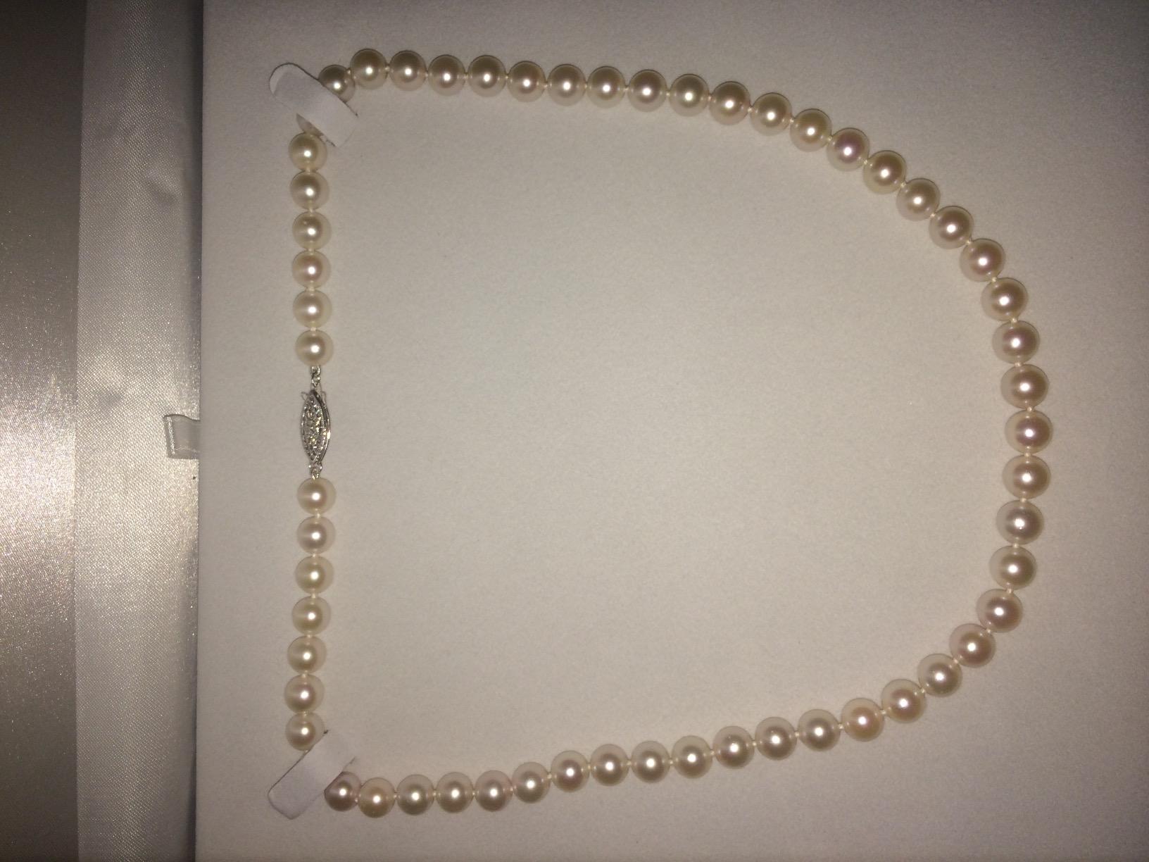 The Pearl Source White Akoya Pearl Necklace for Women - Genuine Cultured Pearls, AA+ Grade in 14K Gold customer photo 2
