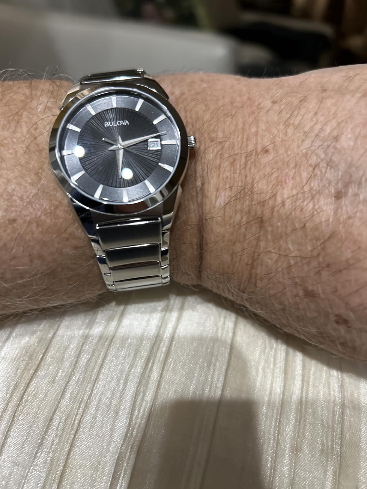 Bulova Men's 3-Hand Calendar Date Quartz Watch, Patterned Dial, 38mm, Style: 96B149 customer photo 1