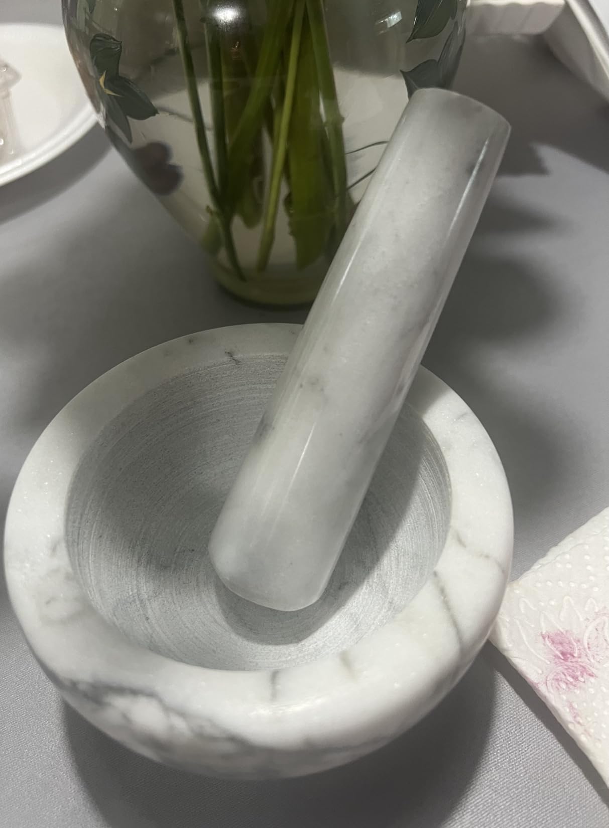 HIC Kitchen Mortar and Pestle Set, Solid Carrara Marble, 3.8-Inch, Spice Herb Grinder, Pill Crusher, Nut Butter Maker customer photo 1