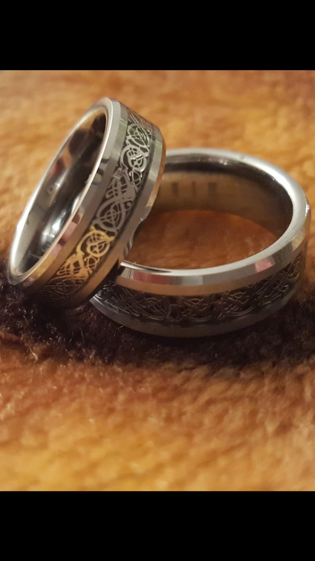 Wedding Rings for Him and Her - 8MM/6MM Tungsten Carbide Celtic Knot Dragon and Carbon Fiber Inlay - Couple Rings Set - Wedding Bands for Couples - Wedding Band Sets for Couples customer photo 2