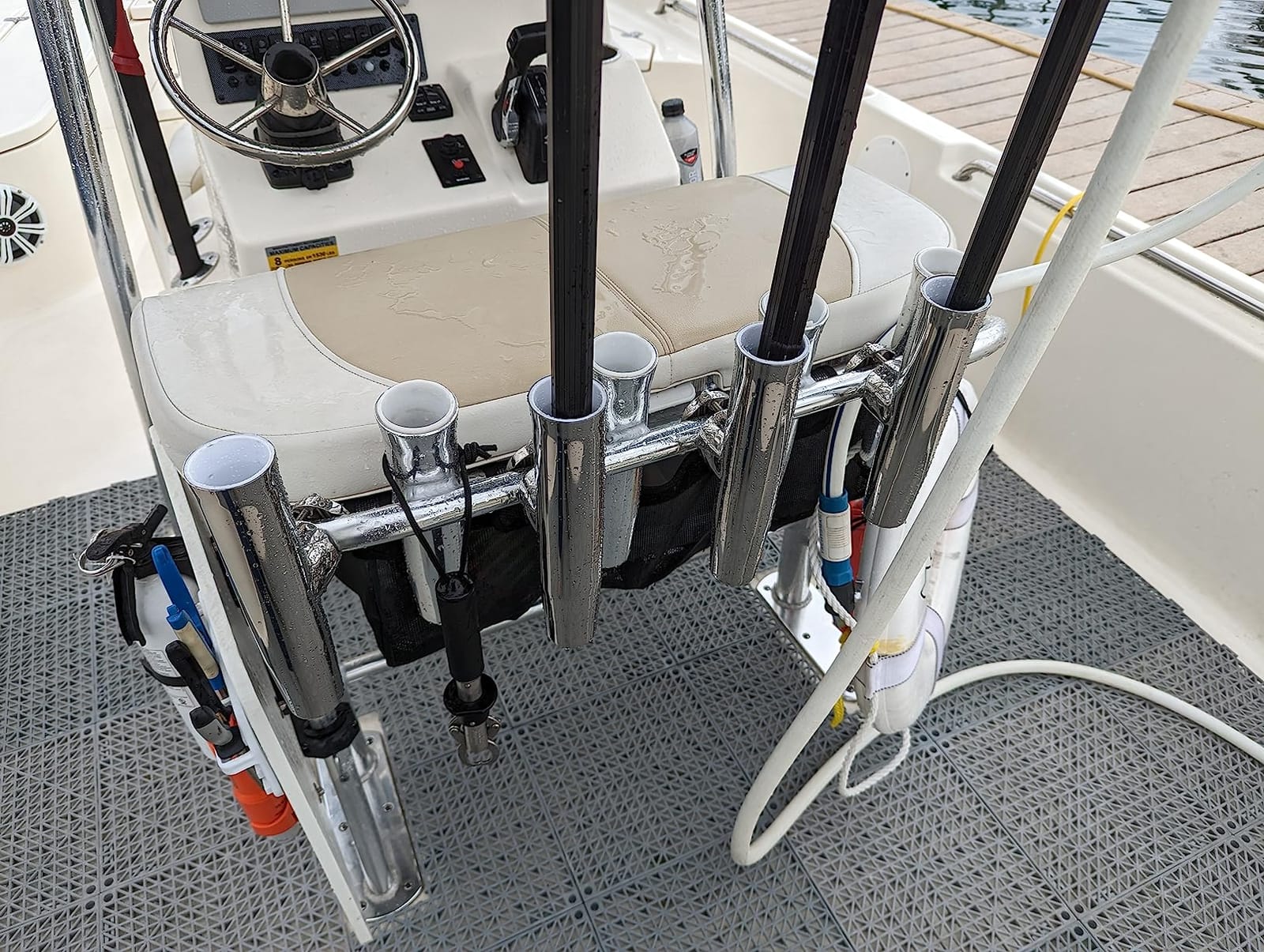 Amarine Made 4Pcs Fishing Rod Holder, Stainless Steel Rail Mount Fishing Pole Holders, Tournament Style Clamp on Rod Holder for Rails 1