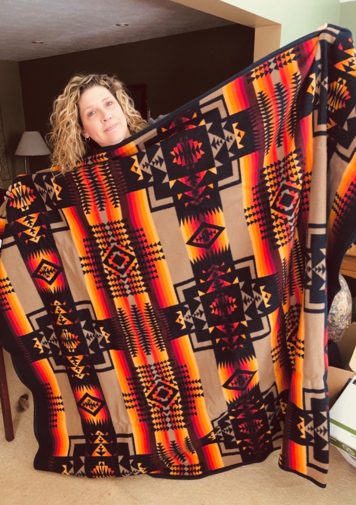 Chief Joseph Jacquard Wool Throw Blanket, Reversible 64 x 80 Inch | Wool Felt Binding, Breathable, Napped for Softness customer photo 1