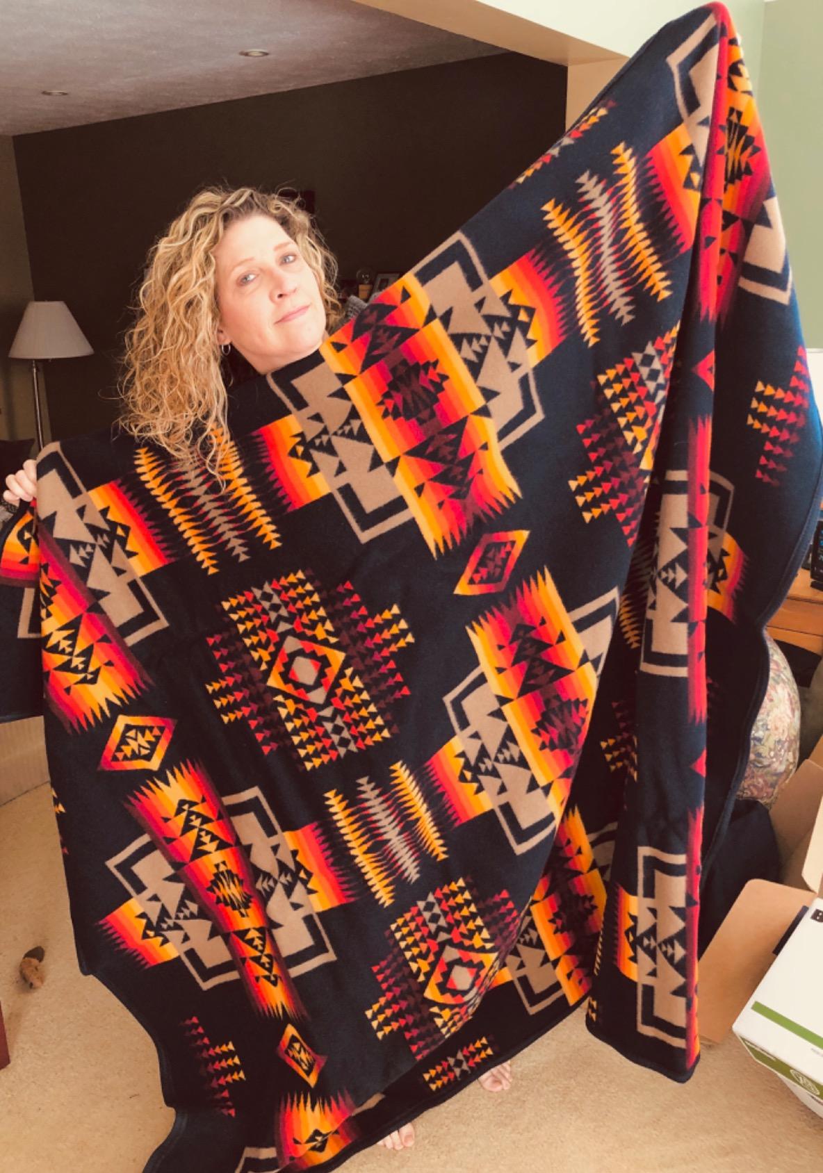 Chief Joseph Jacquard Wool Throw Blanket, Reversible 64 x 80 Inch | Wool Felt Binding, Breathable, Napped for Softness customer photo 2