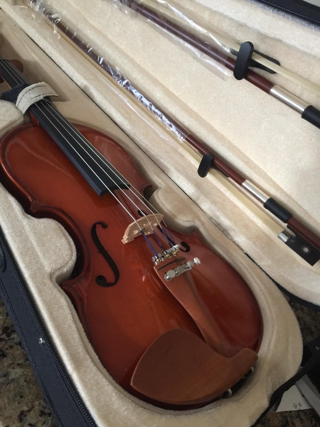 Cecilio Solidwood Violin with 2 Brazilwood Bows, Rosin, Tuner, Shoulder Rest & Lesson Book - Ideal for Beginners, Size 3/4 customer photo 1