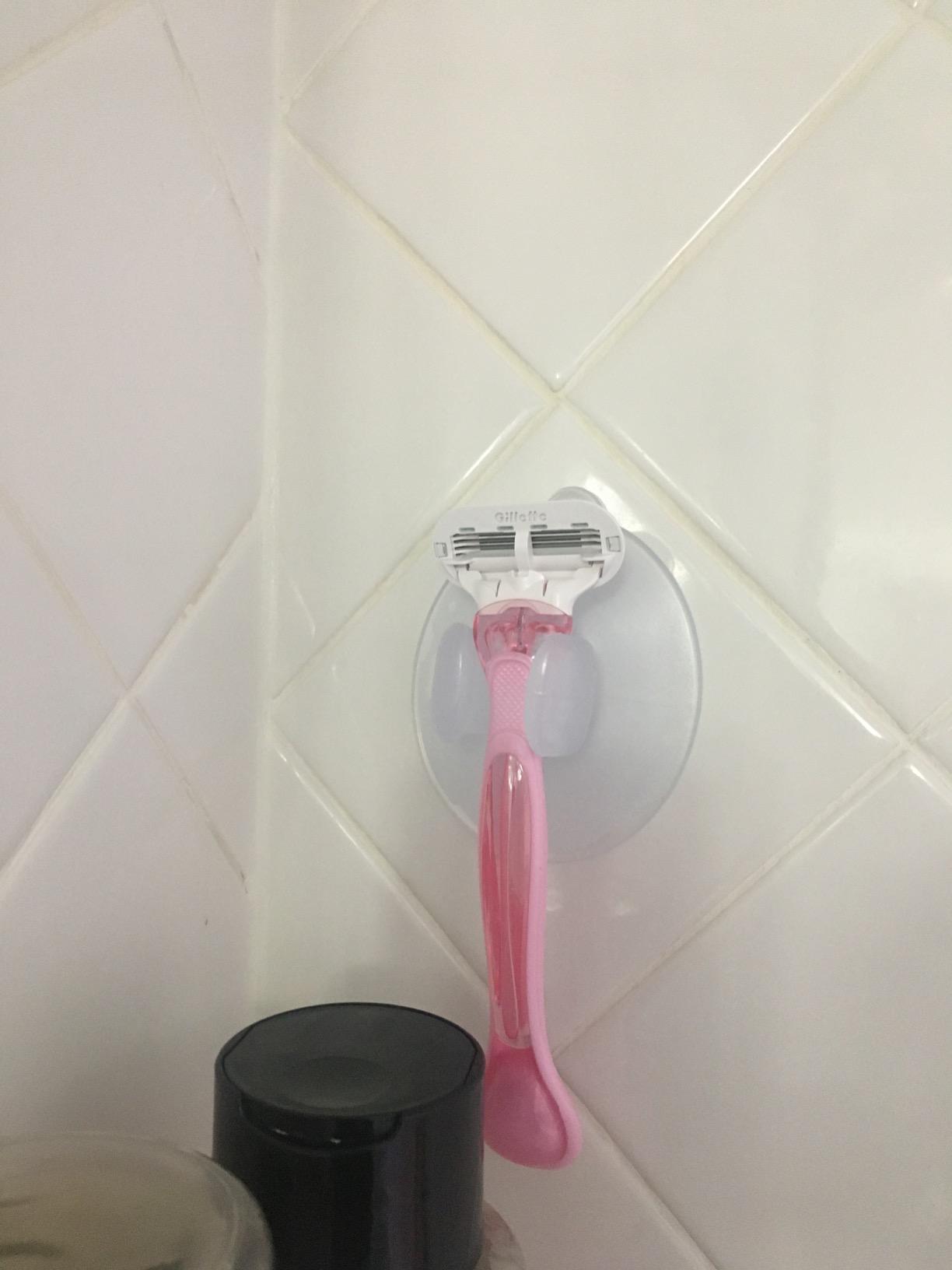OXO Good Grips Suction Razor Holder | Attaches to Shower Wall, Holds Razors Upright, Ventilated for Drying, Ideal for the Shower customer photo 2