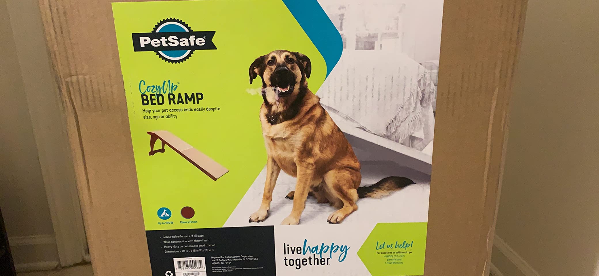 PetSafe CozyUp Bed Ramp - Supports Pets Back & Joints - High Traction Carpet Surface - Furniture-Grade Wood - Cherry or White Finish - Heavy Duty Bed Access Ramp - Cherry customer photo 1