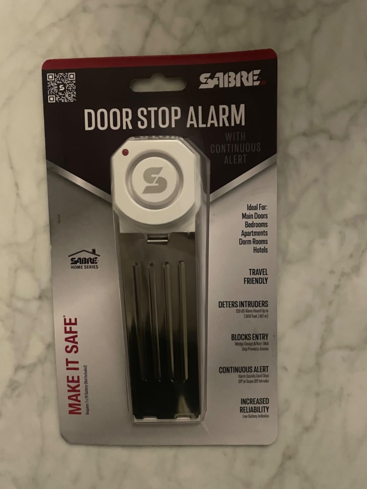SABRE 120 dB Wedge Door Stop Security Alarm, Extremely Loud Wireless Alarm Siren Audible Up To 1,500 Ft., Non-Skid Pad, Compact Alarm Great for Home, Travel, Apartment or Dorm customer photo 2