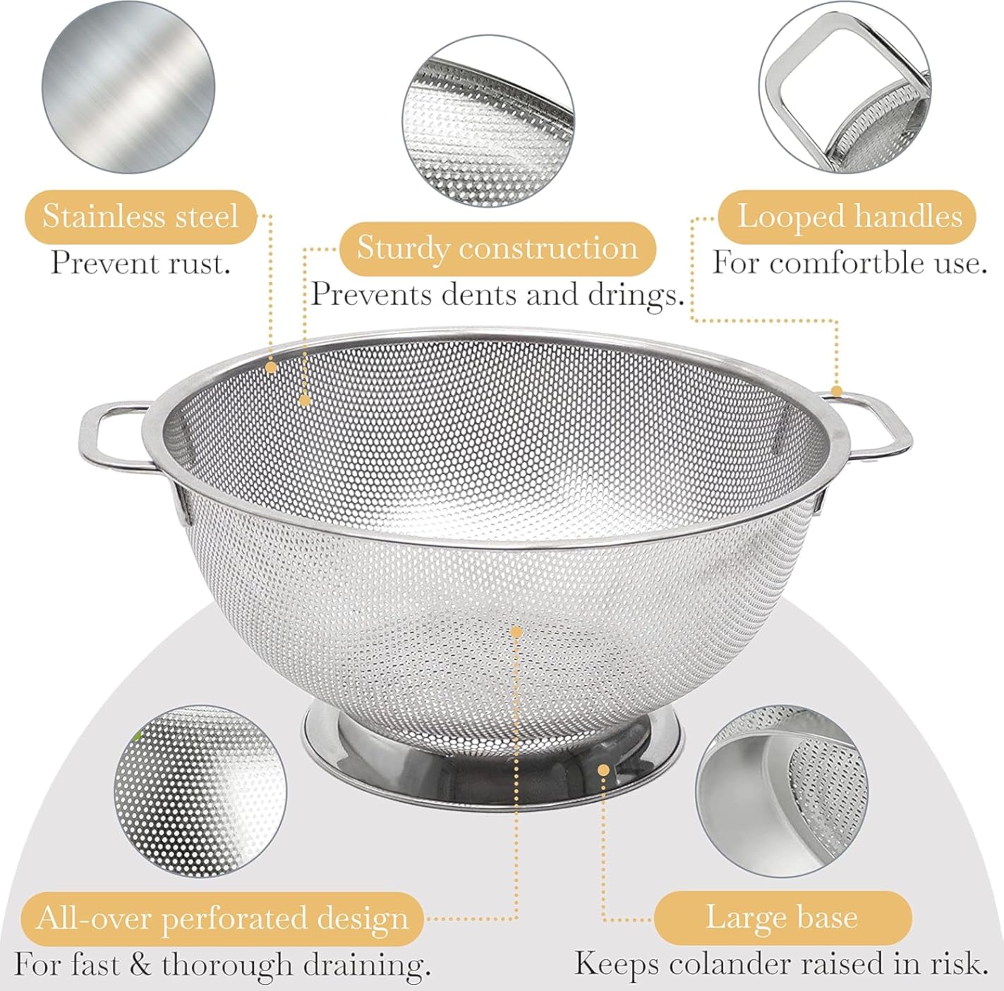 Bellemain Stainless Steel Colander for Kitchen, 5 Qt Pasta & Rice Strainer | Durable Highest Grade Premium Steel, Dishwasher Safe and Odor resistant Food Strainer, Lightweight Looped Handles customer photo 2